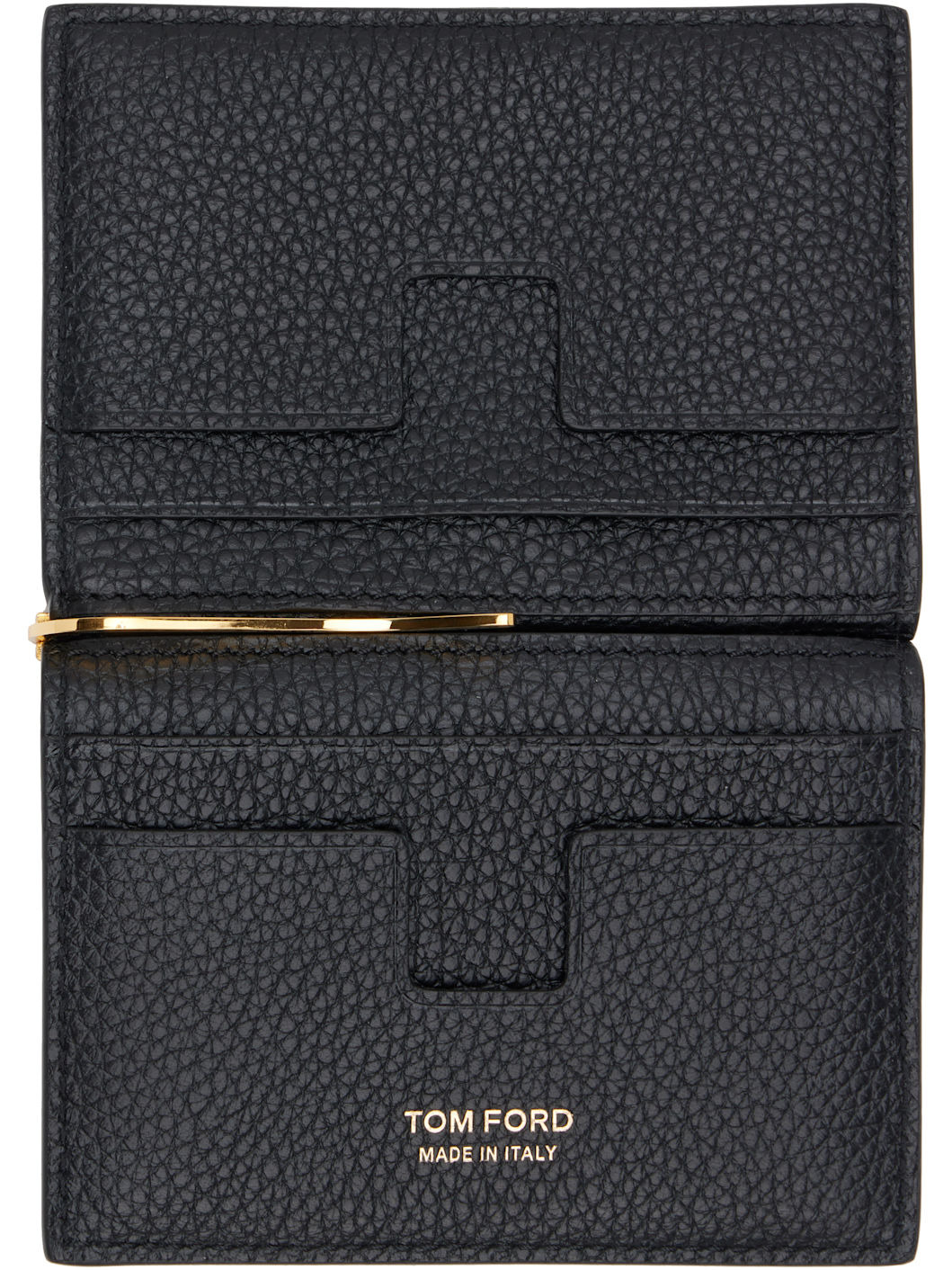 Black Soft Grain Leather Folding Money Clip Card Holder - 3