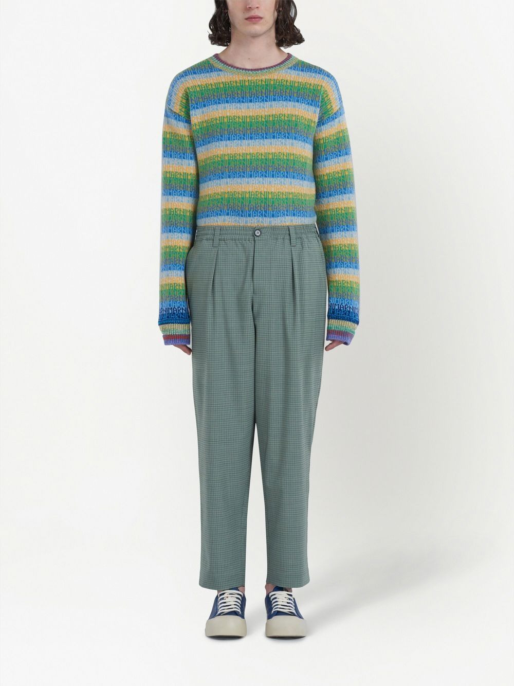 grid-pattern mid-rise pants - 2