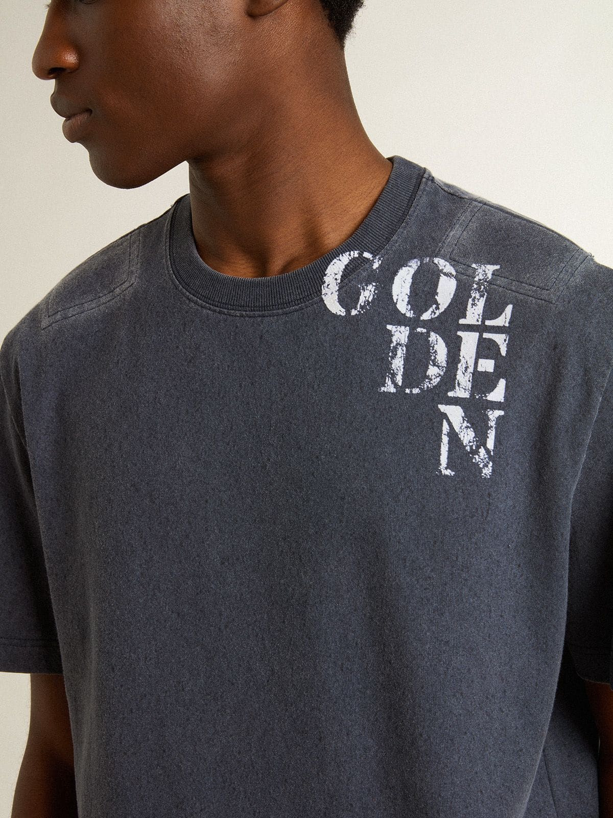 Men's blue T-shirt with white print - 5