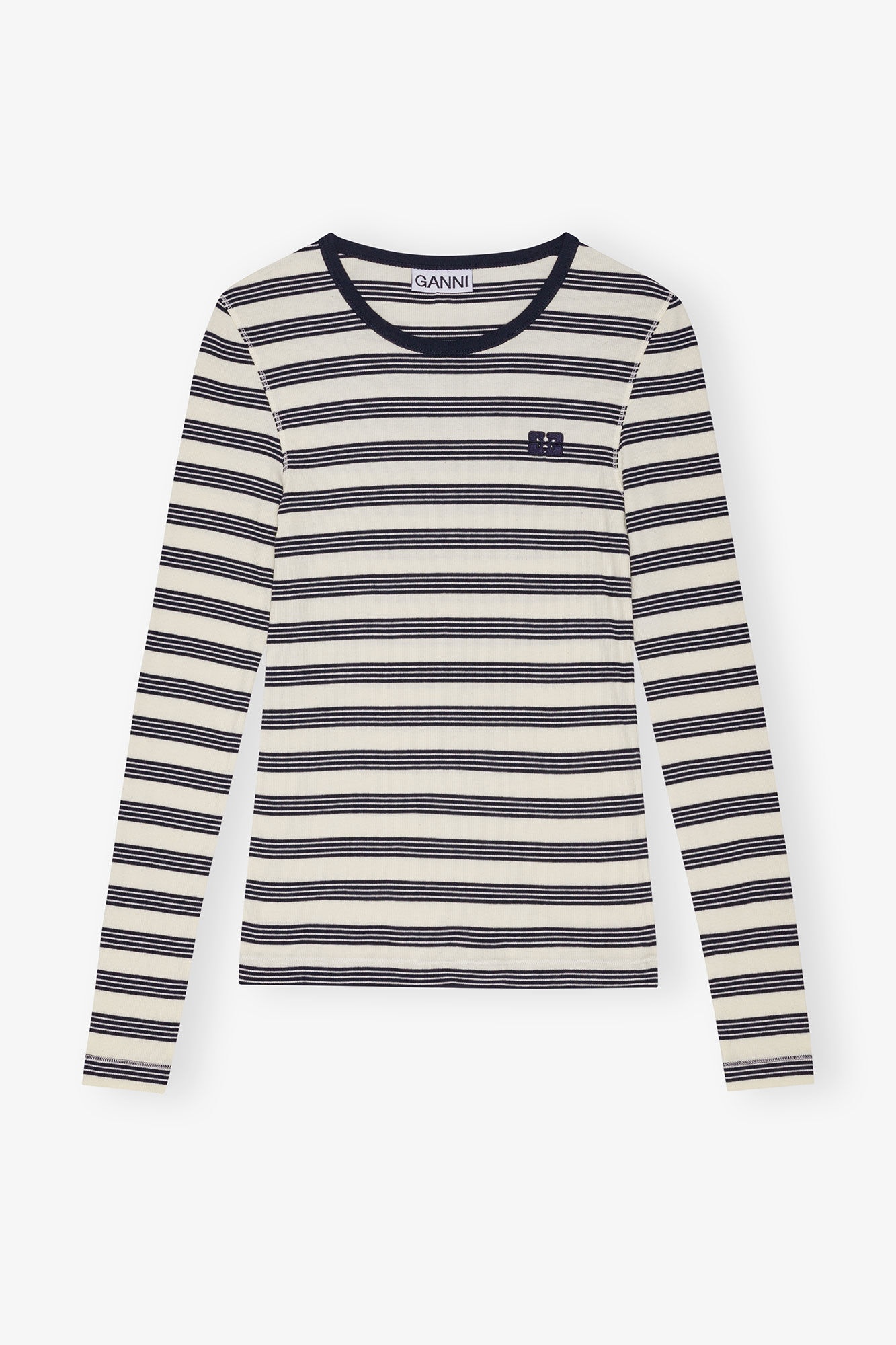 STRIPED SOFT COTTON RIB LONG SLEEVE T-SHIRT - 1