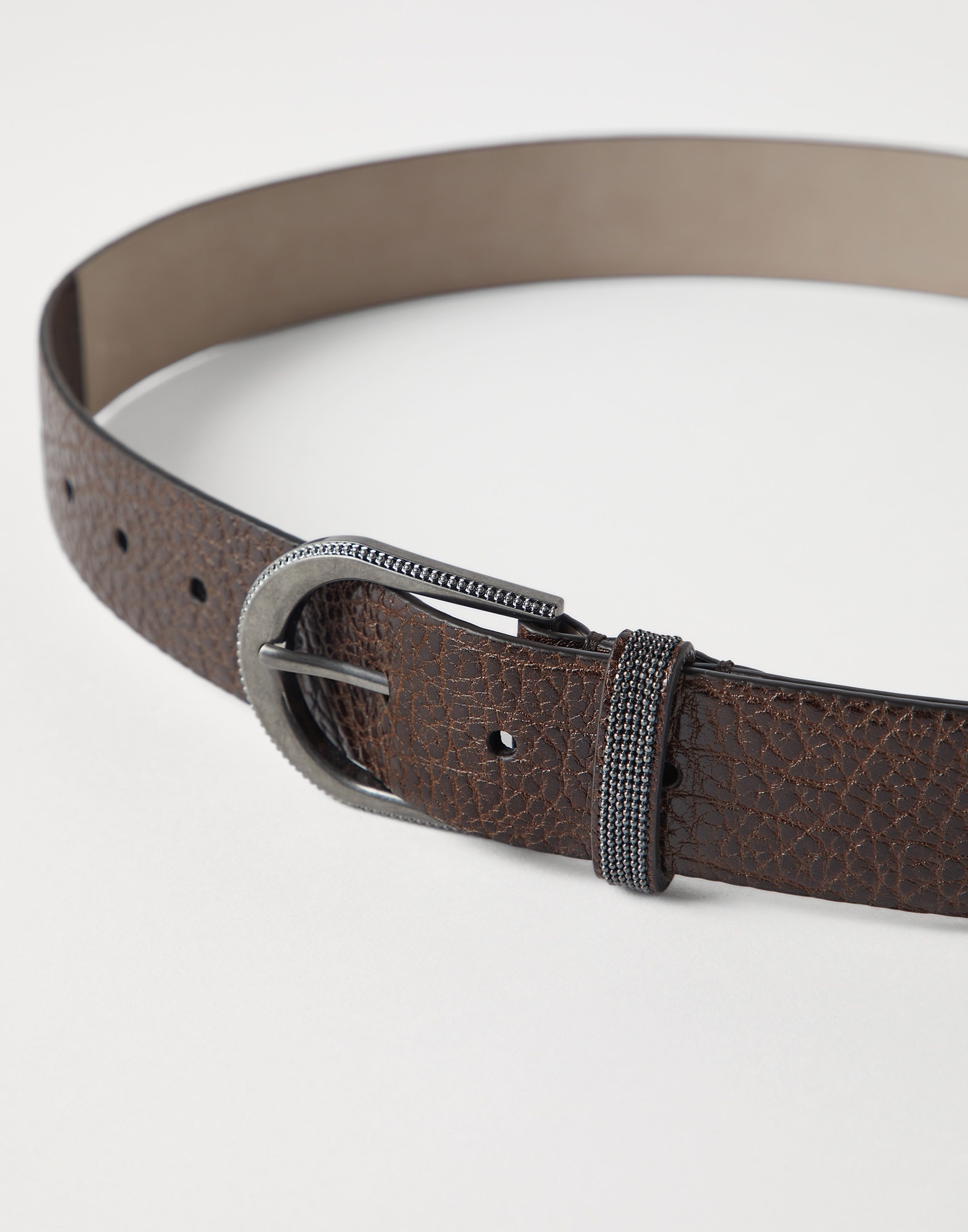 Glossy hammered calfskin belt with monili - 4