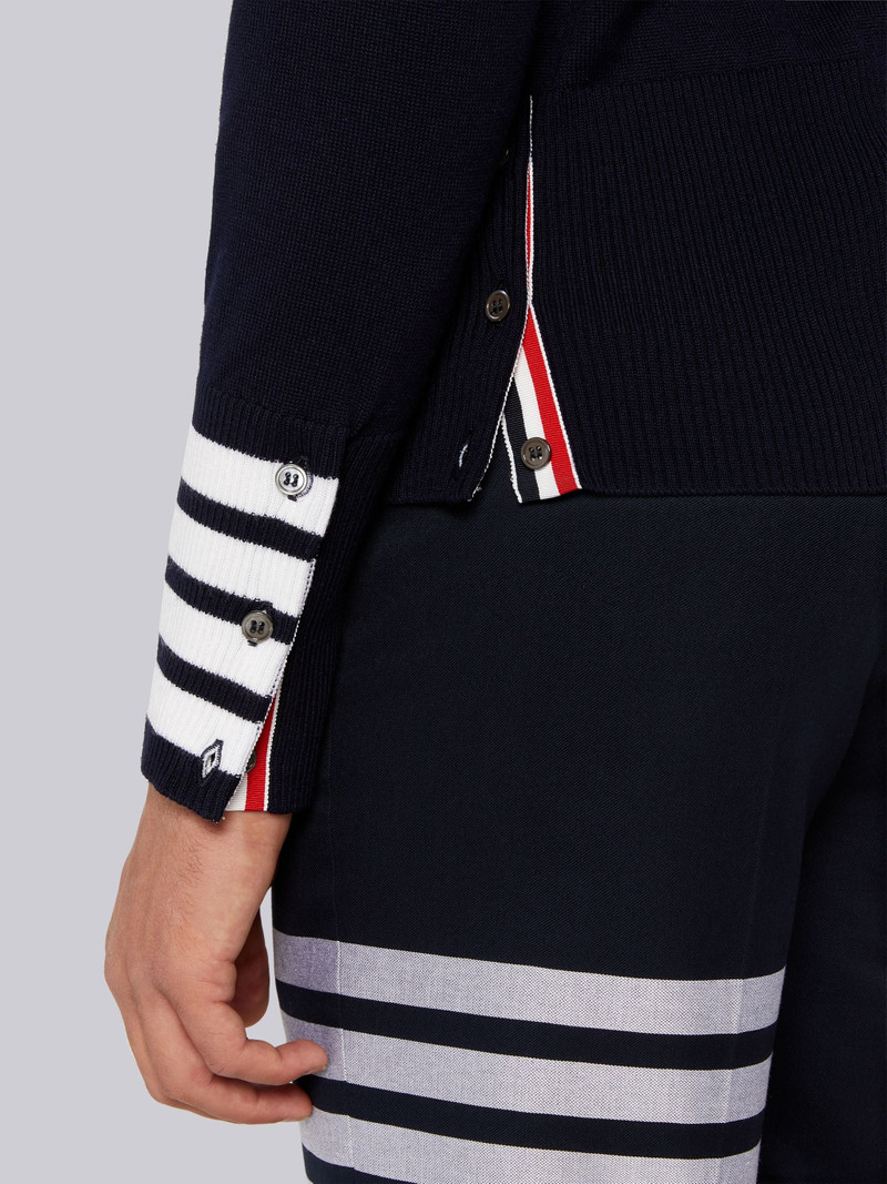 Navy Fine Merino Wool 4-Bar Cuff Long Sleeve Polo 6