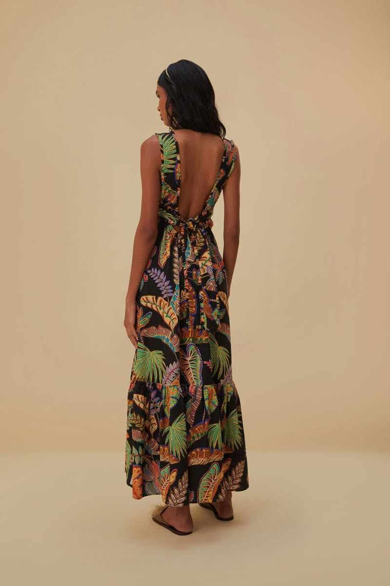 Cool Foliage Black Sleeveless Maxi Dress 3