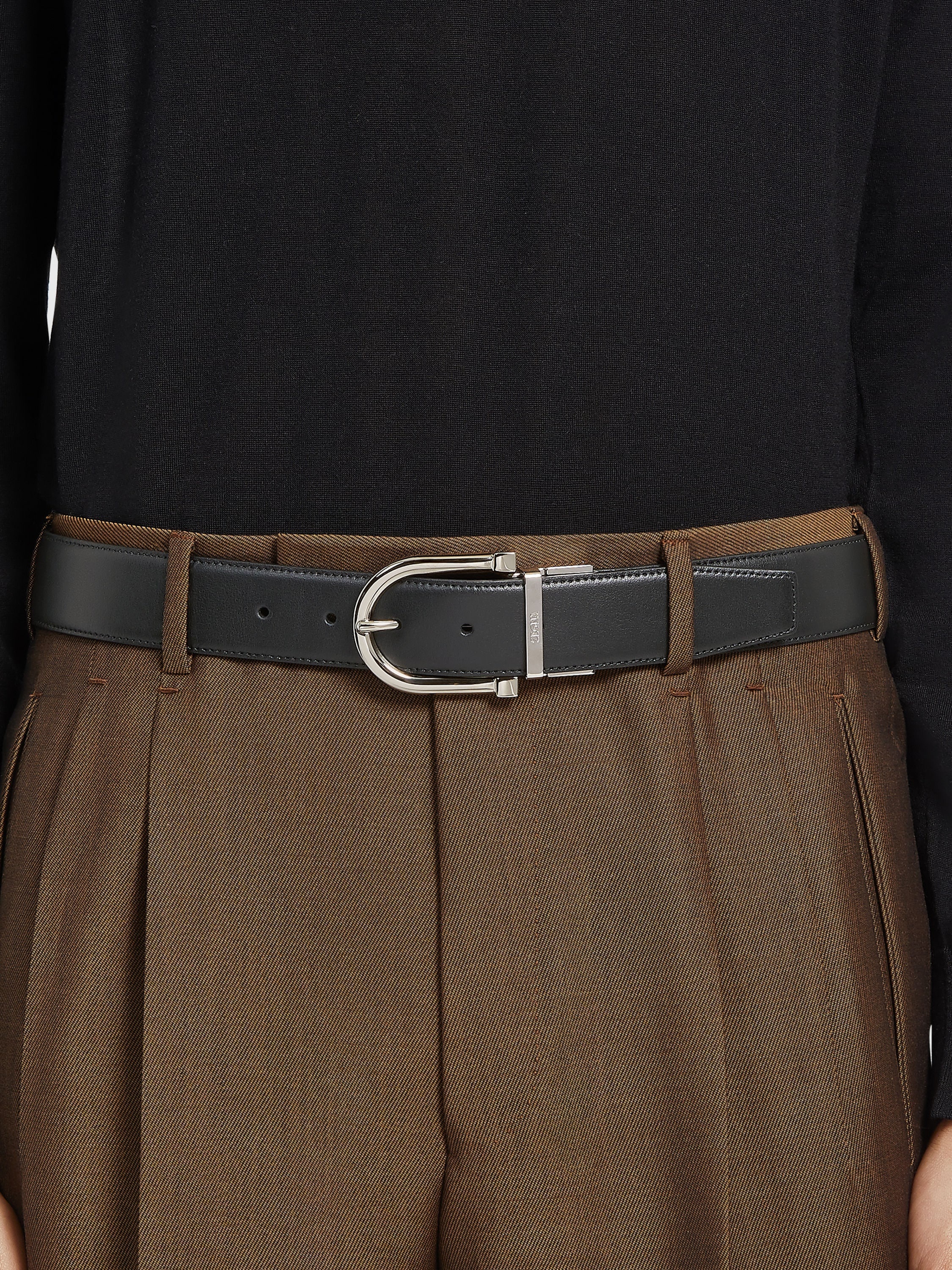BLACK AND DARK BROWN REVERSIBLE LEATHER BELT - 3