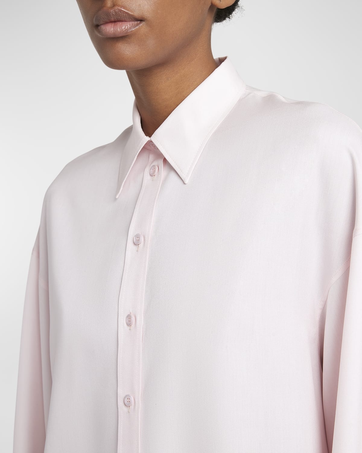 Button-Front Collared Blouse with Cocoon Sleeves - 5
