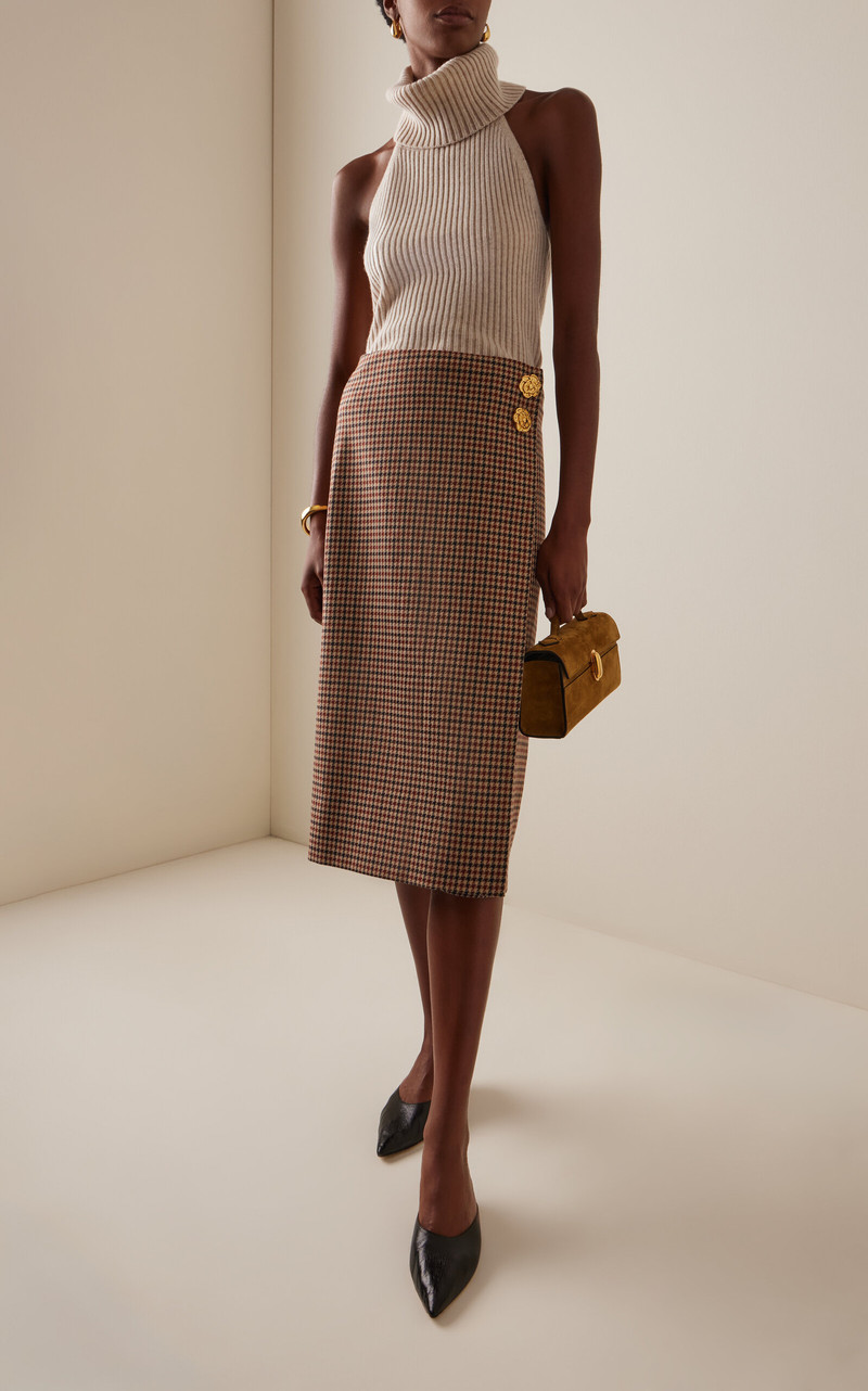 Cara Cara Luca Plaid Wool Midi Wrap Skirt plaid outlook