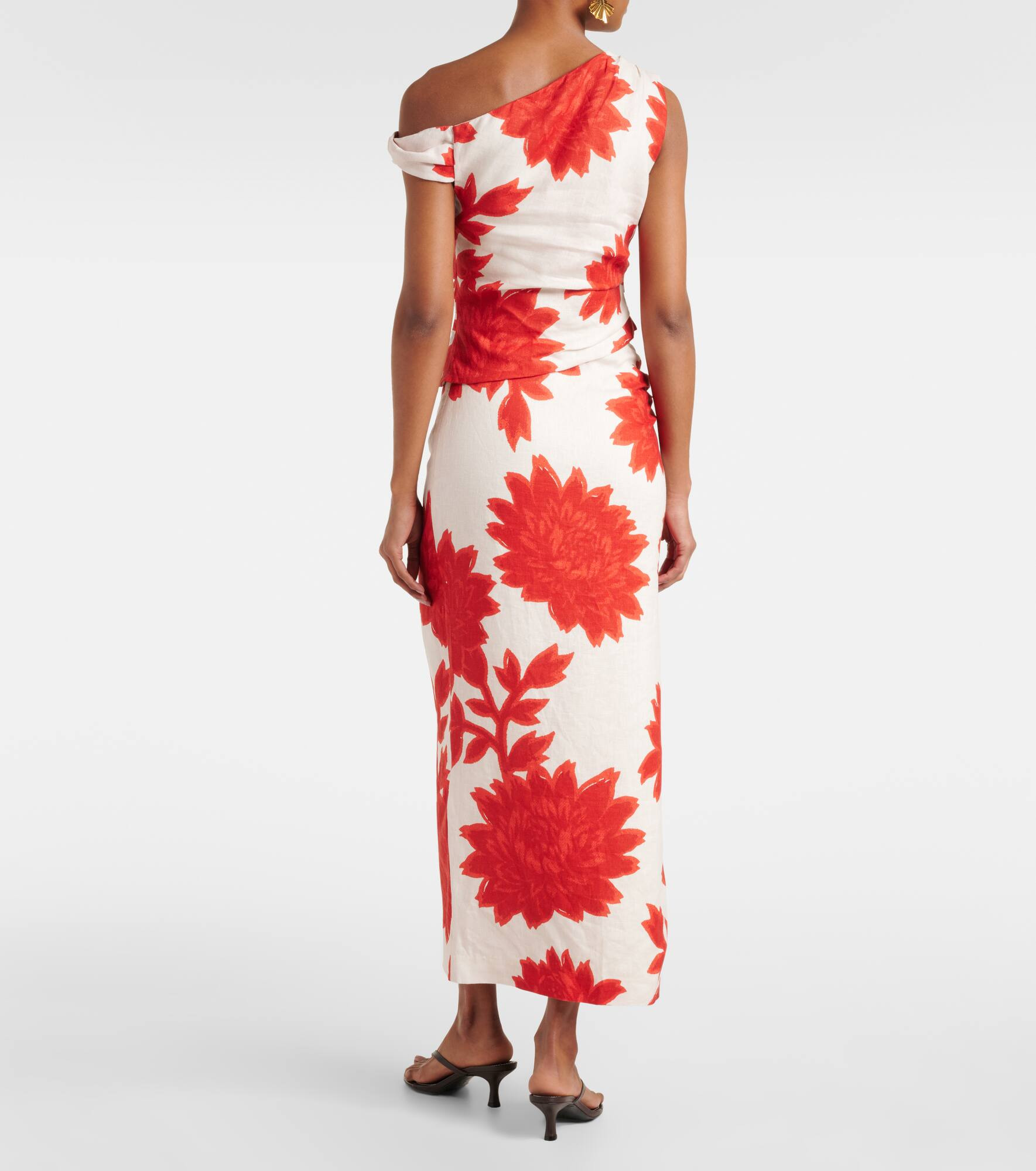 Floral draped linen top - 3