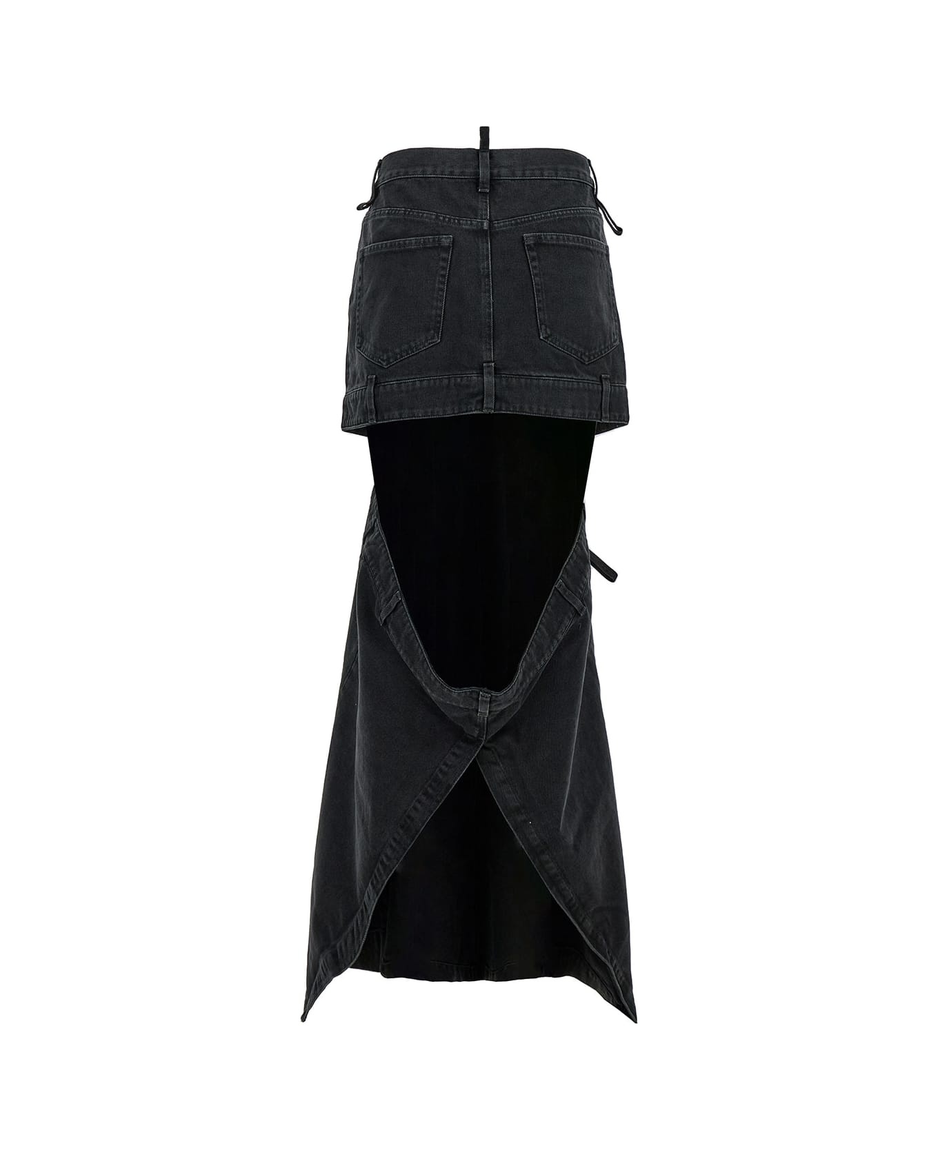 Midi Black Skirt With Maxi Cut-out In Denim Woman - 2