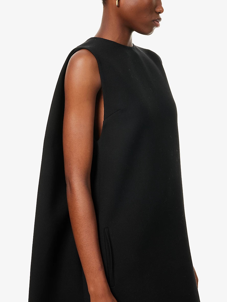 Brand-embroidery sleeveless wool mini dress - 5