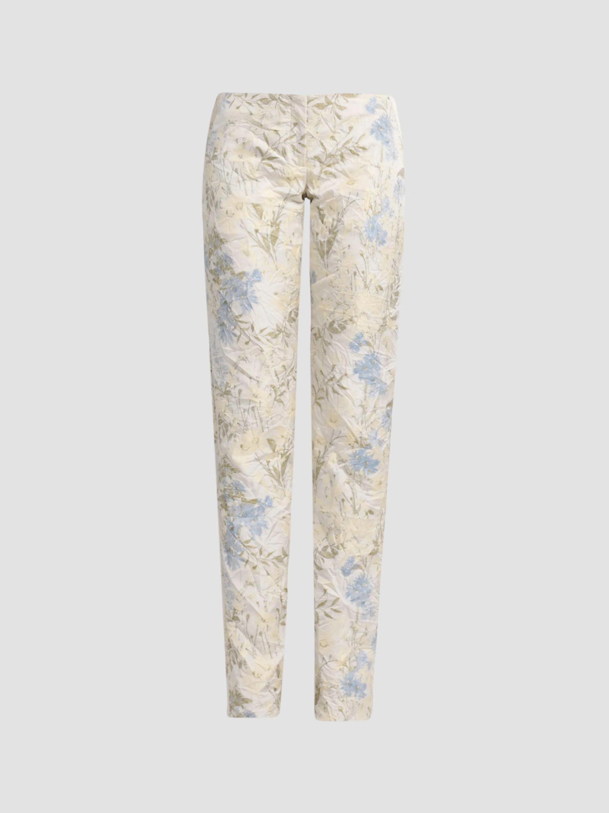 Women's Bumster Floral Jaquard Trousers - Ivory Lemon Blue - 1