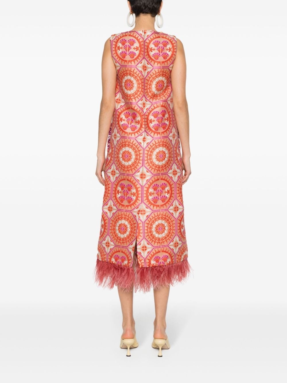Column feathered midi dress - 4