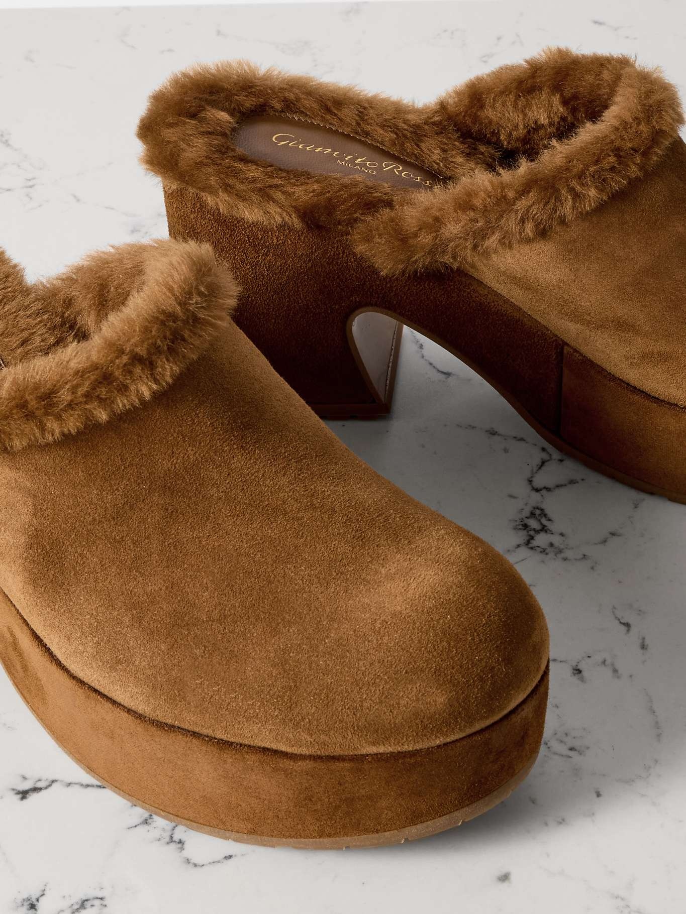 Lyss 55 shearling-trimmed suede mules - 4