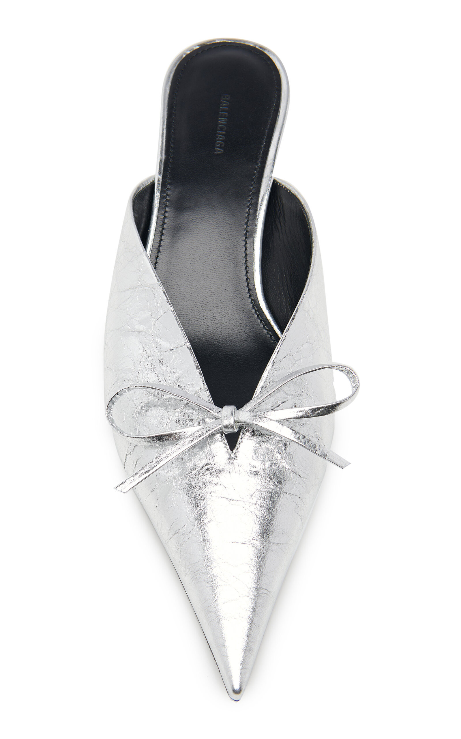 Knife Bow-Detailed Metallic Leather Mules silver - 3