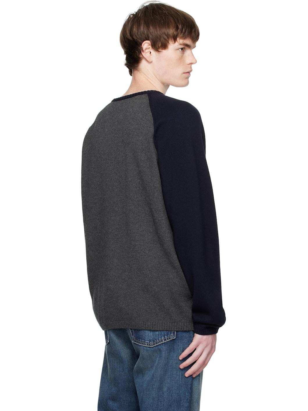 Gray & Navy Printed Raglan Knit Pullover Sweater - 3