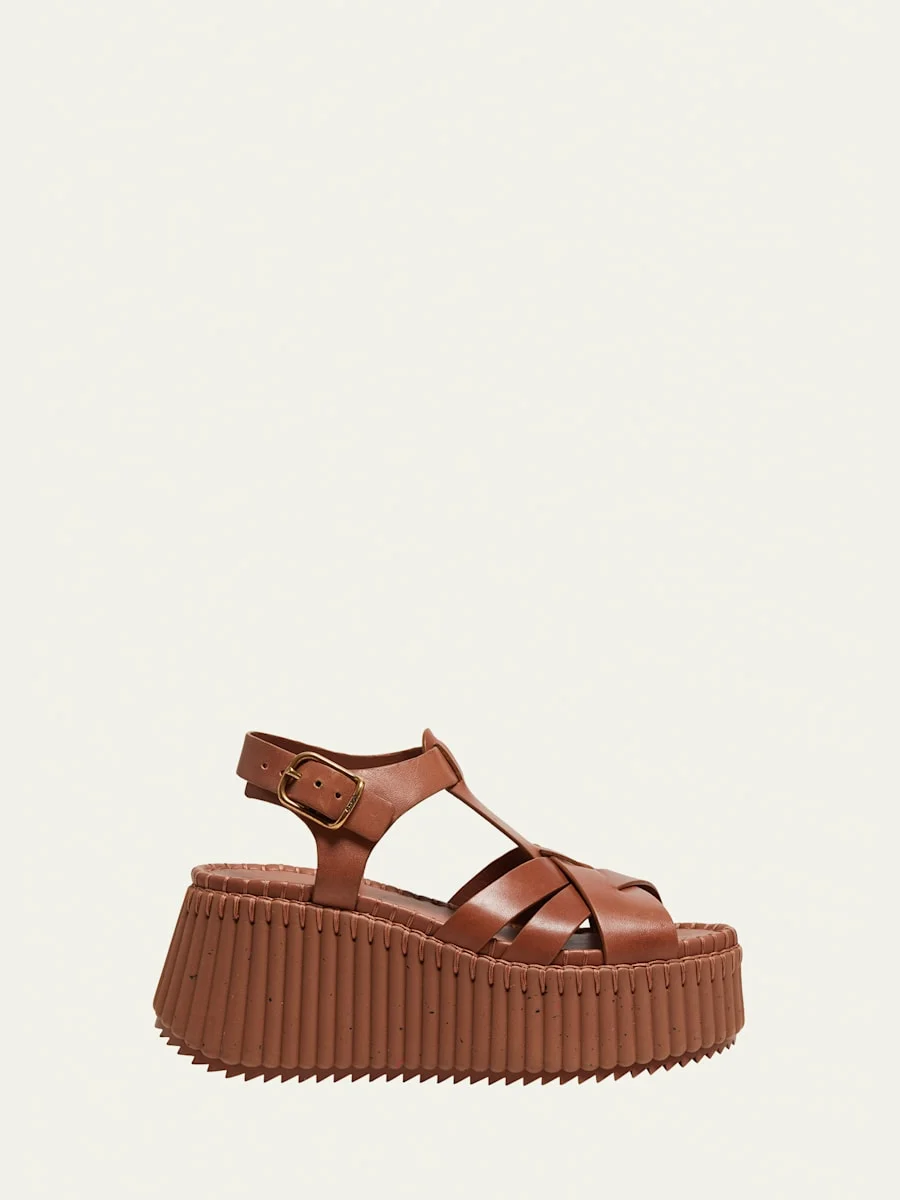 Nama Leather T-Strap Platform Sandals - 1