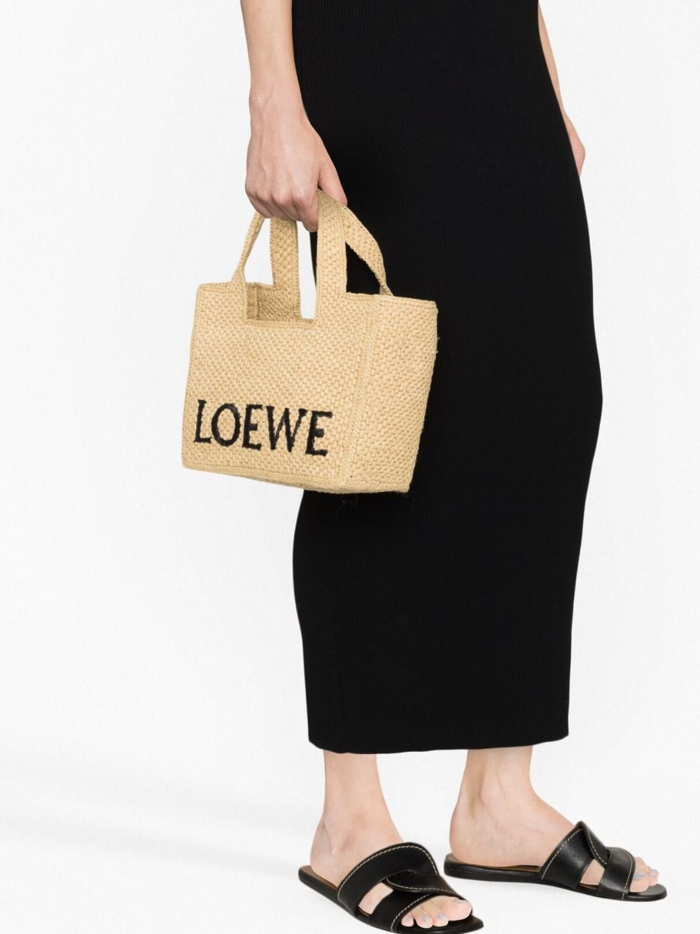 logo-embroidered raffia tote bag - 3