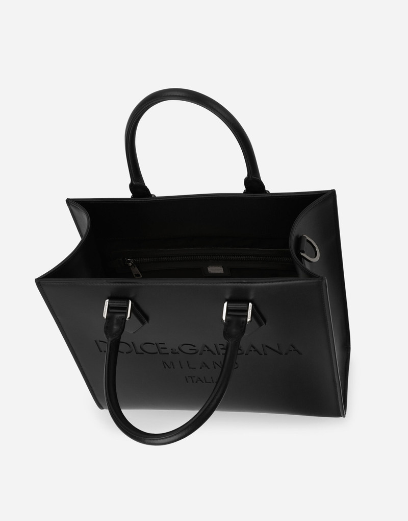 Small calfskin shopper with logo 5