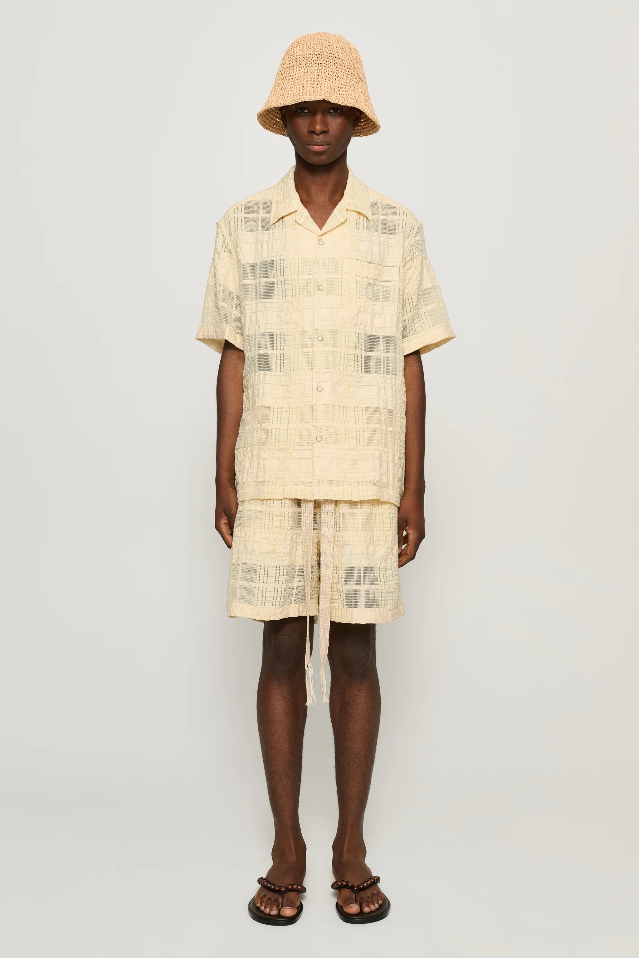 Enzo Beige Sheer Check Shorts - 1