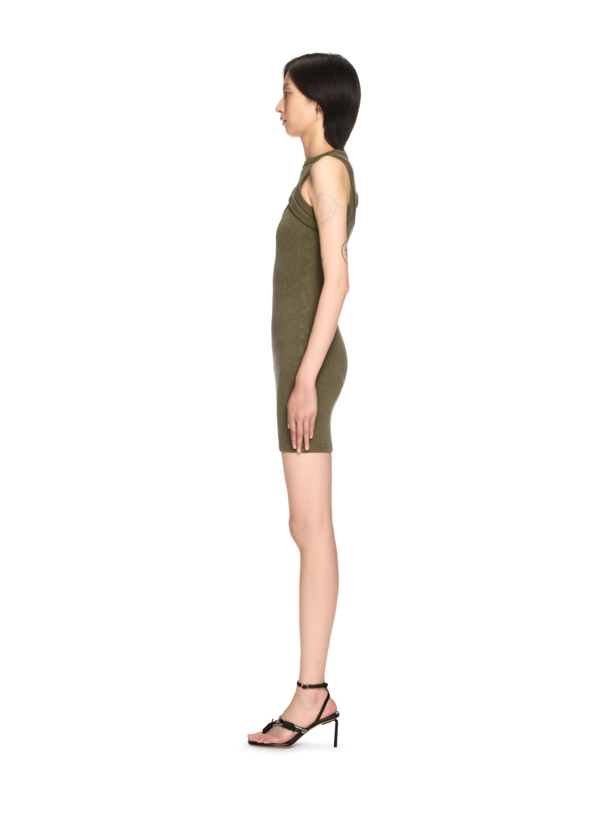 Green Stamp Ribbed Cut-out Dress - 3