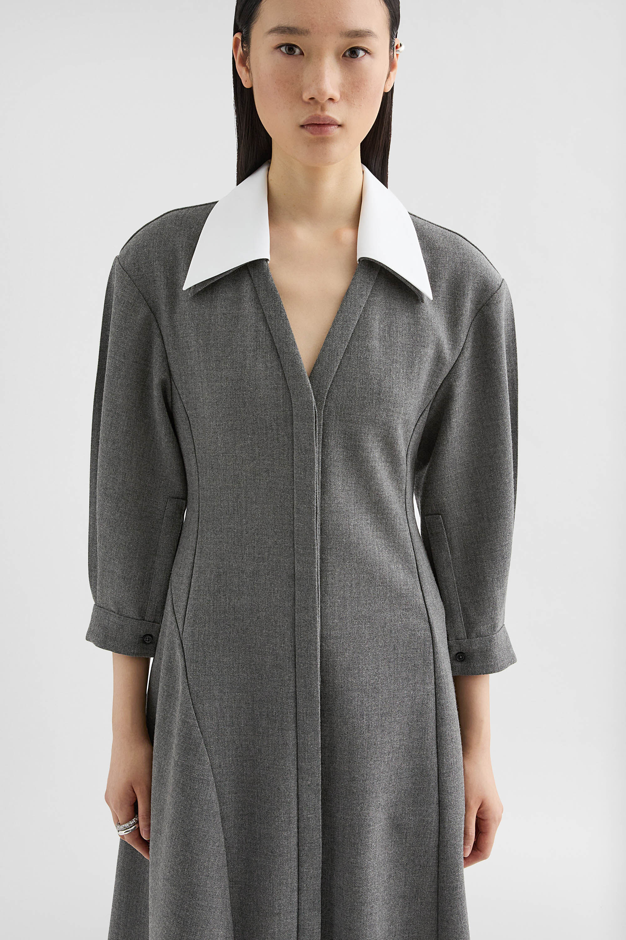Wool Canvas V-Neck Dress - 4
