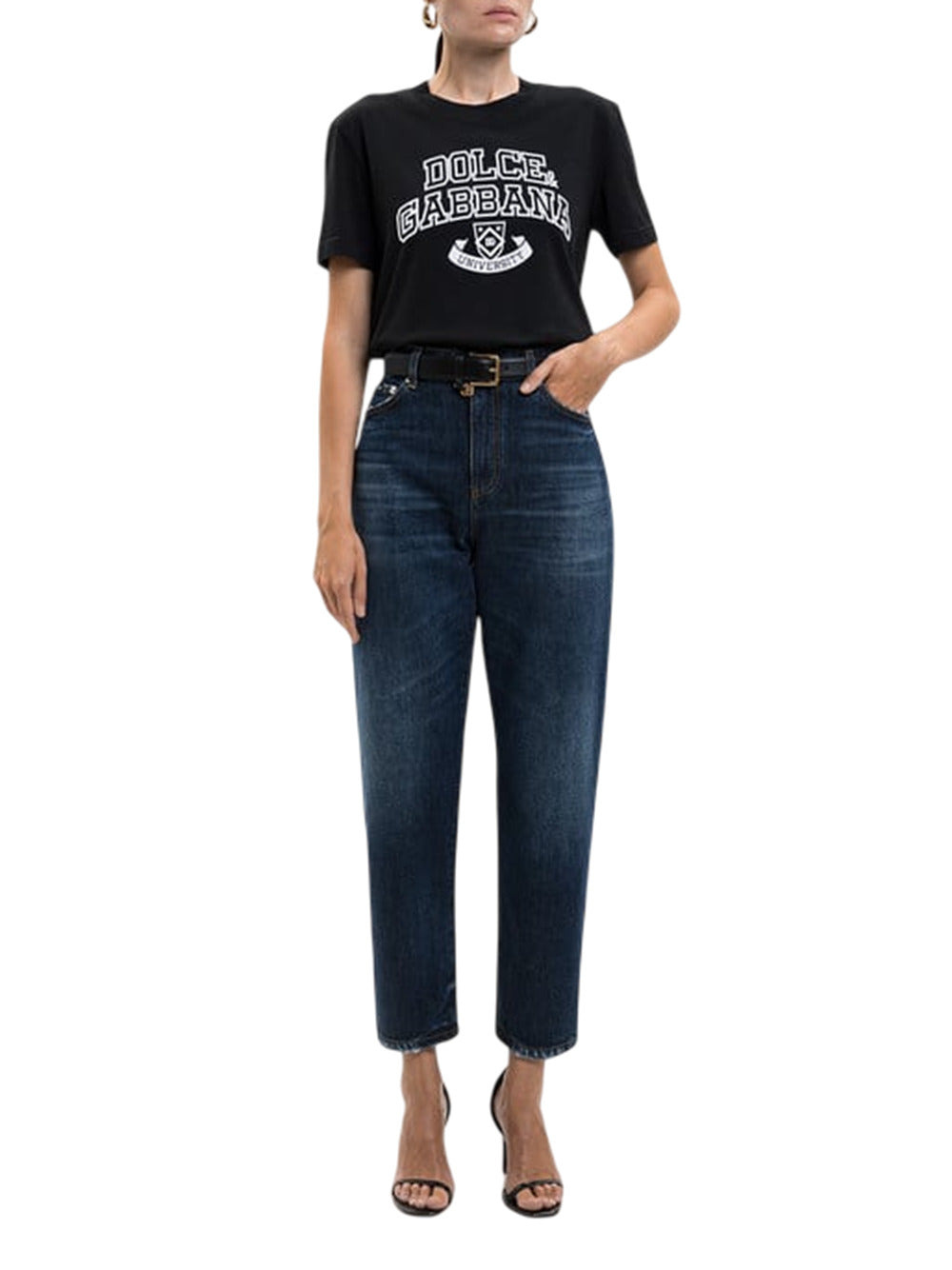 Dolce & Gabbana Women Black T-Shirt With Contrasting Logo - 2