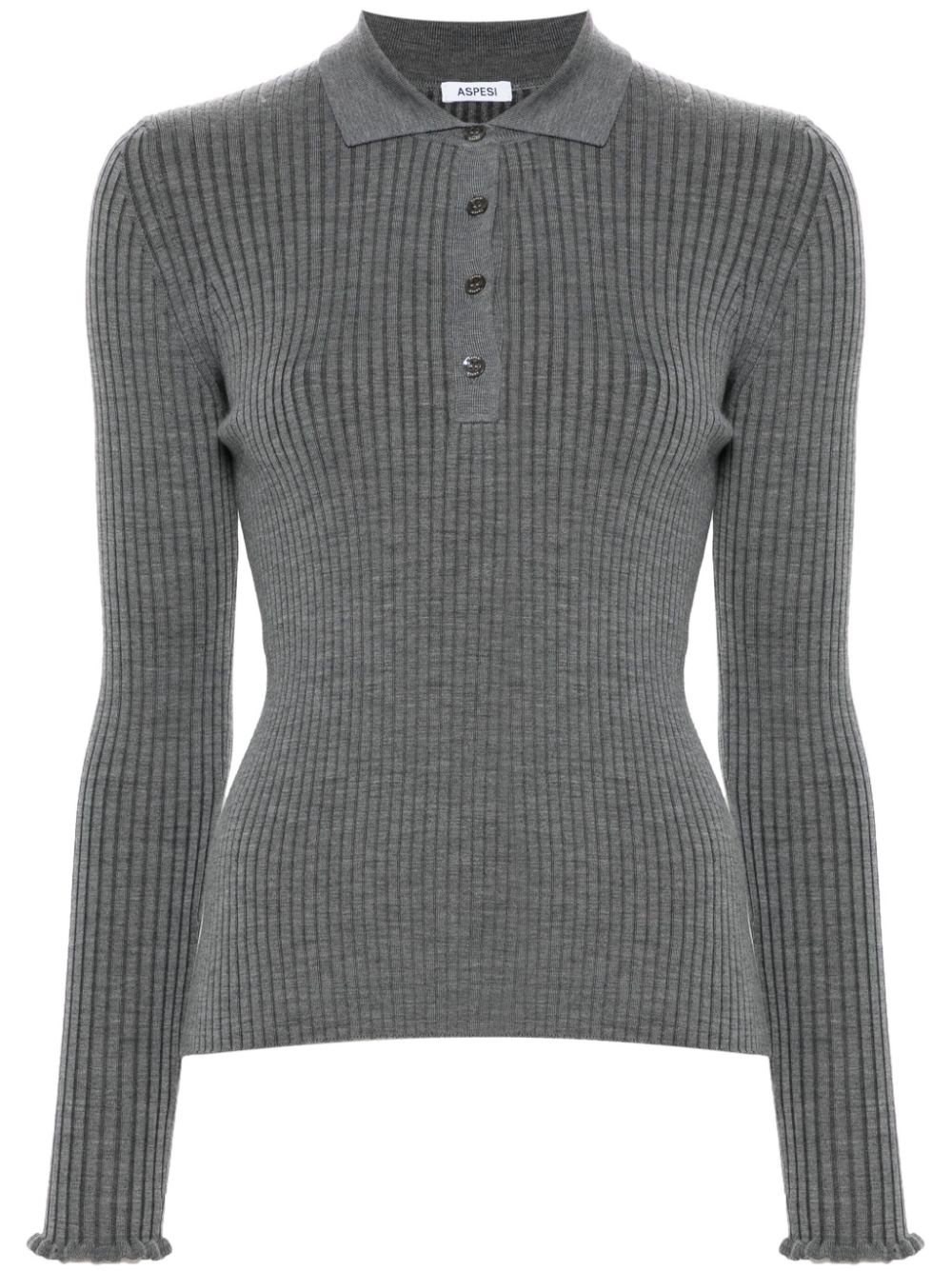 ribbed-knit polo top - 1