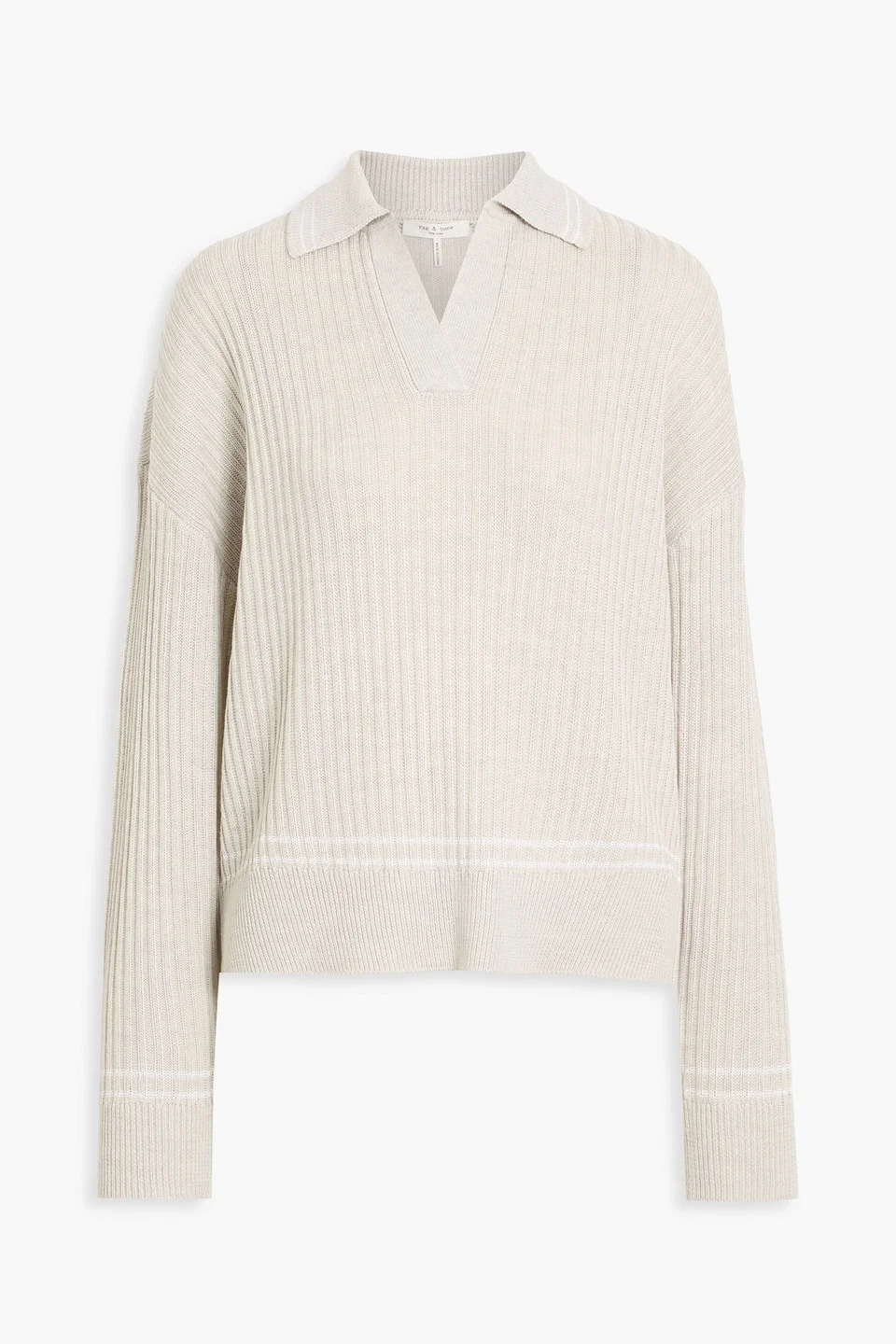 Mabel ribbed merino wool-blend polo sweater - 1