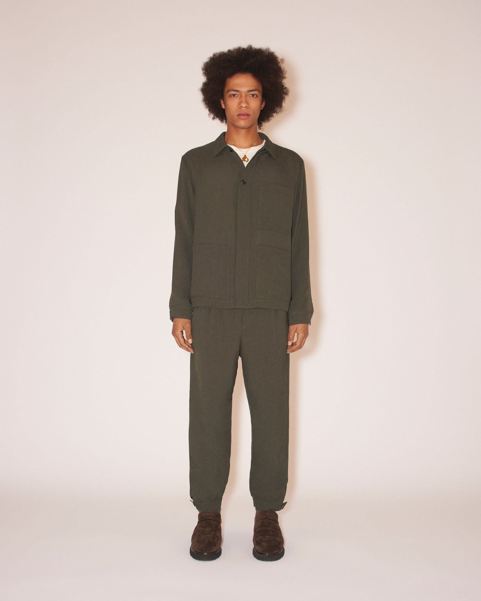 XAVI - Tech linen point-collar overshirt - Olive - 2