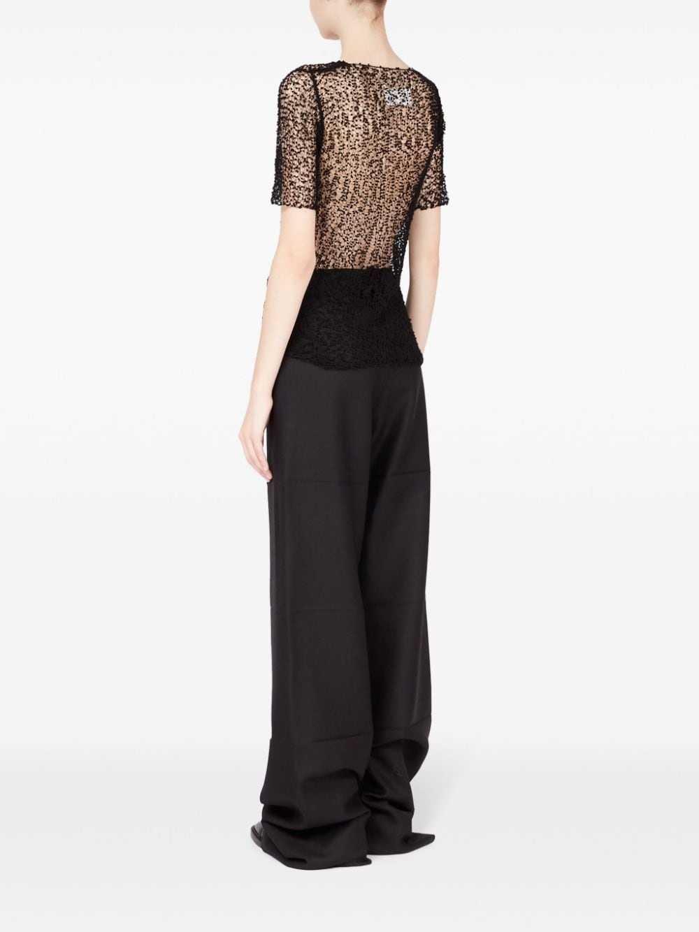 dot-embroidered semi-sheer top - 5