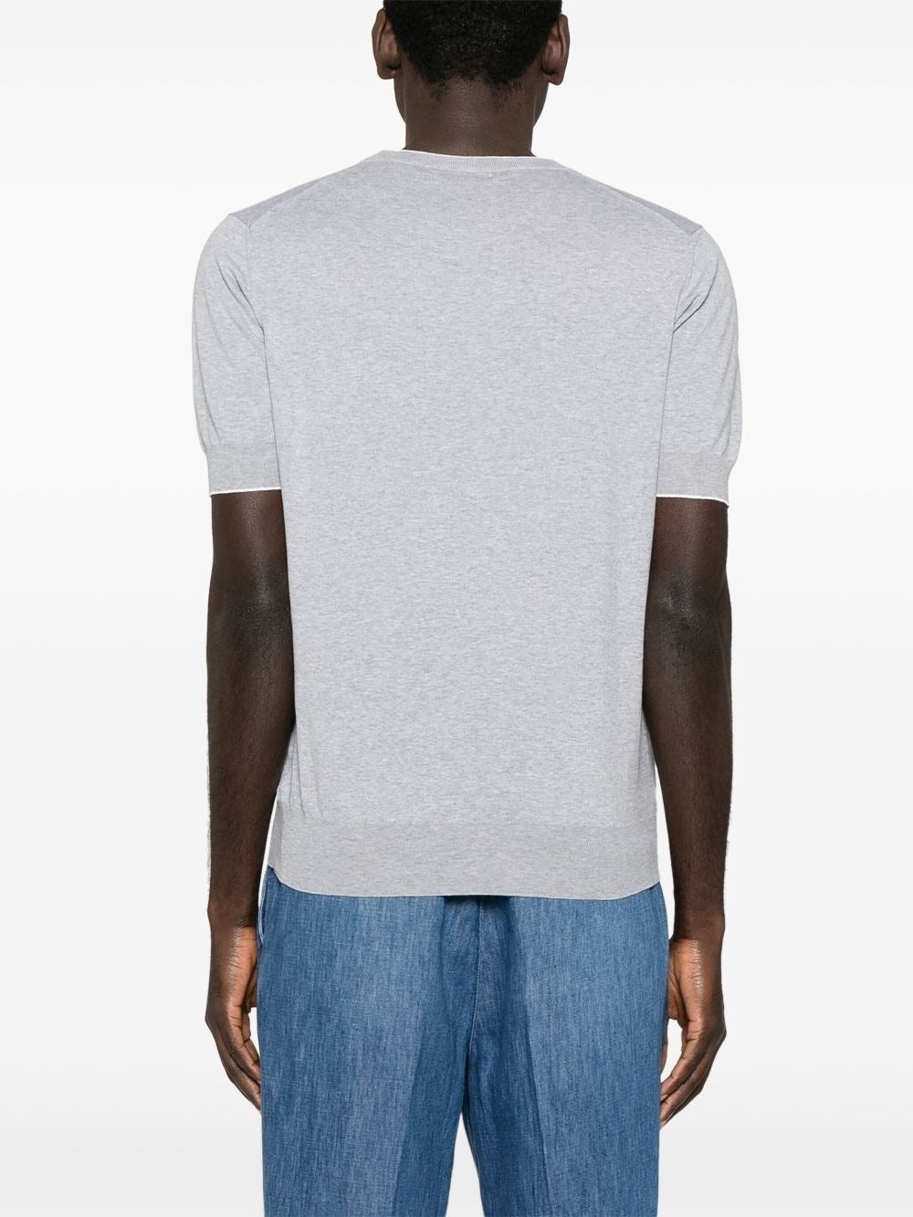 Brunello Cucinelli Men Cotton Lightweight Knit T-Shirt With Contrast Details - 4