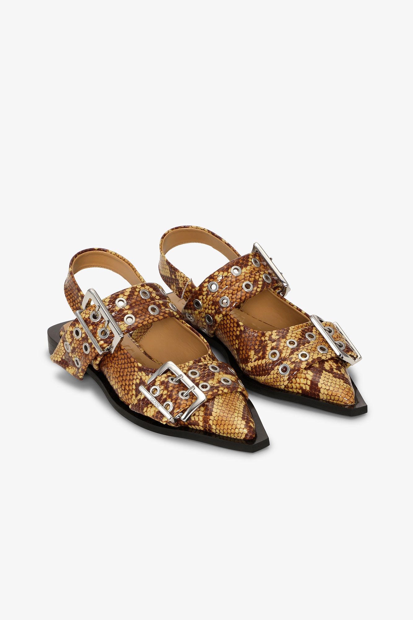 BROWN SNAKE FEMININE BUCKLE BALLERINAS - 3