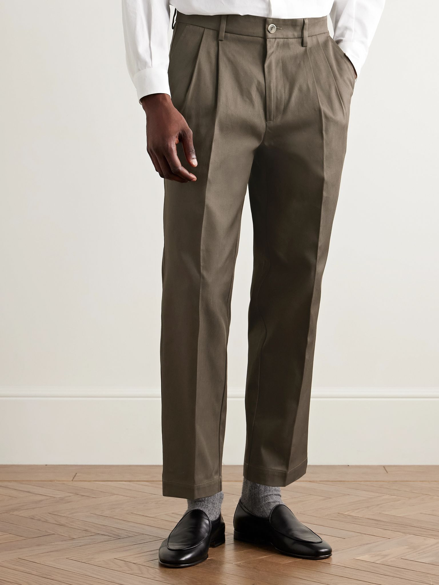Nerio Straight-Leg Pleated Cotton-Twill Suit Trousers Green - 3