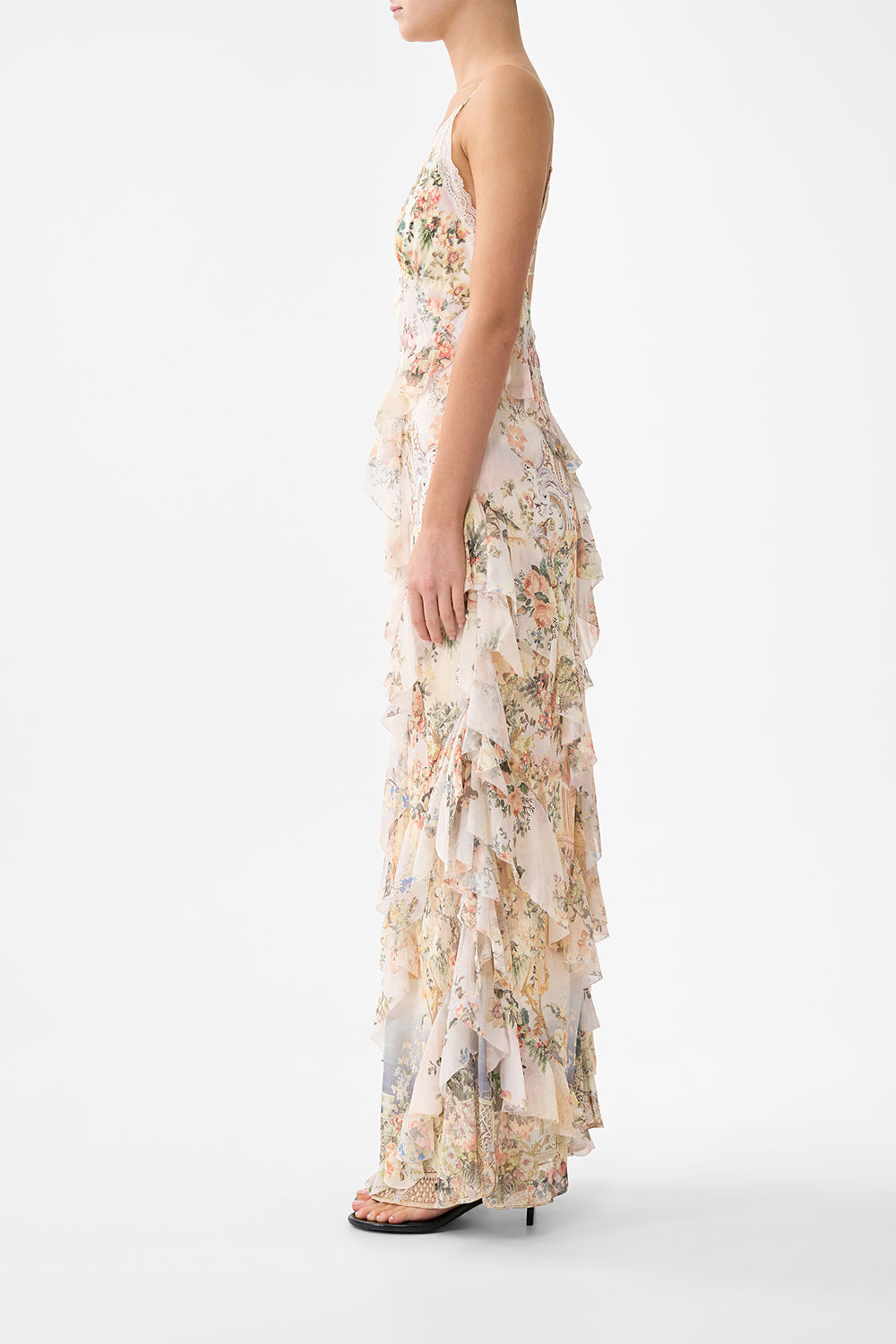 ASYMMETRICAL RUFFLE SLIP DRESS - 4
