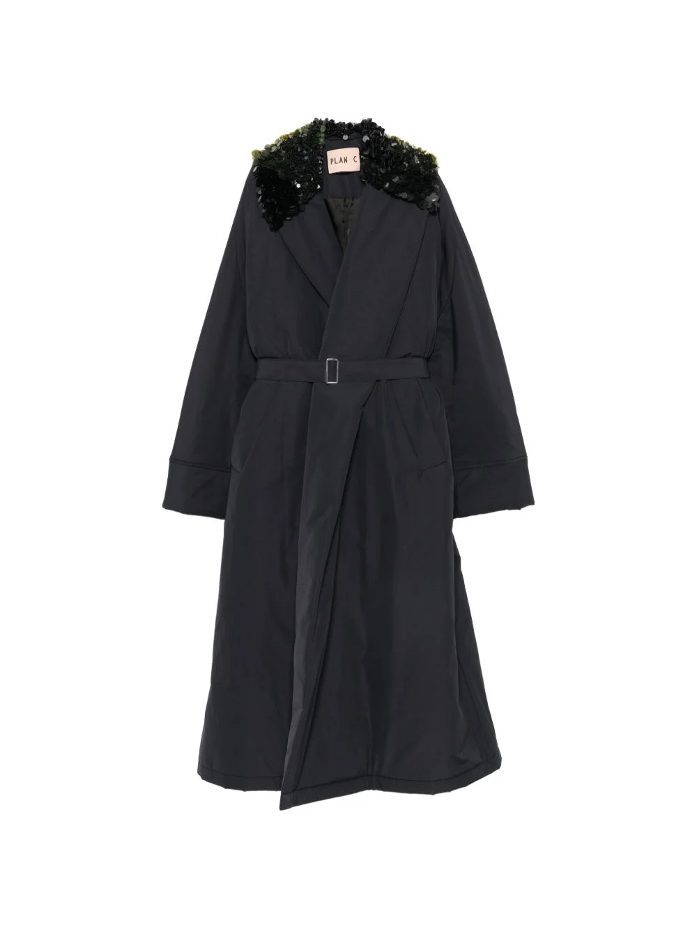 sequin-embellished belted coat - 1