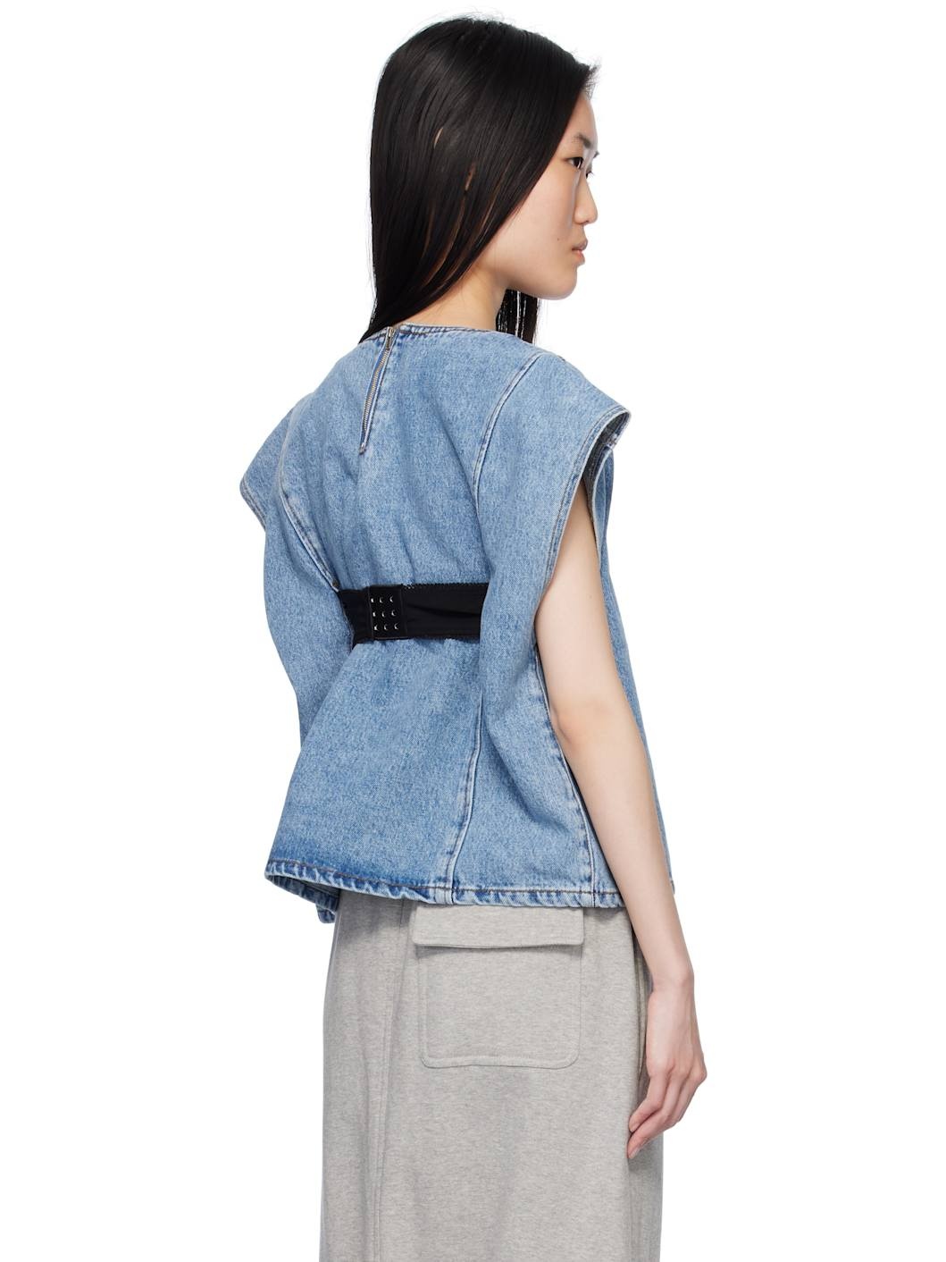 Blue Bra Point Sleeveless Denim Top - 3