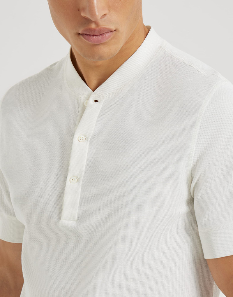 Cotton waffle jersey T-shirt with Henley collar 4