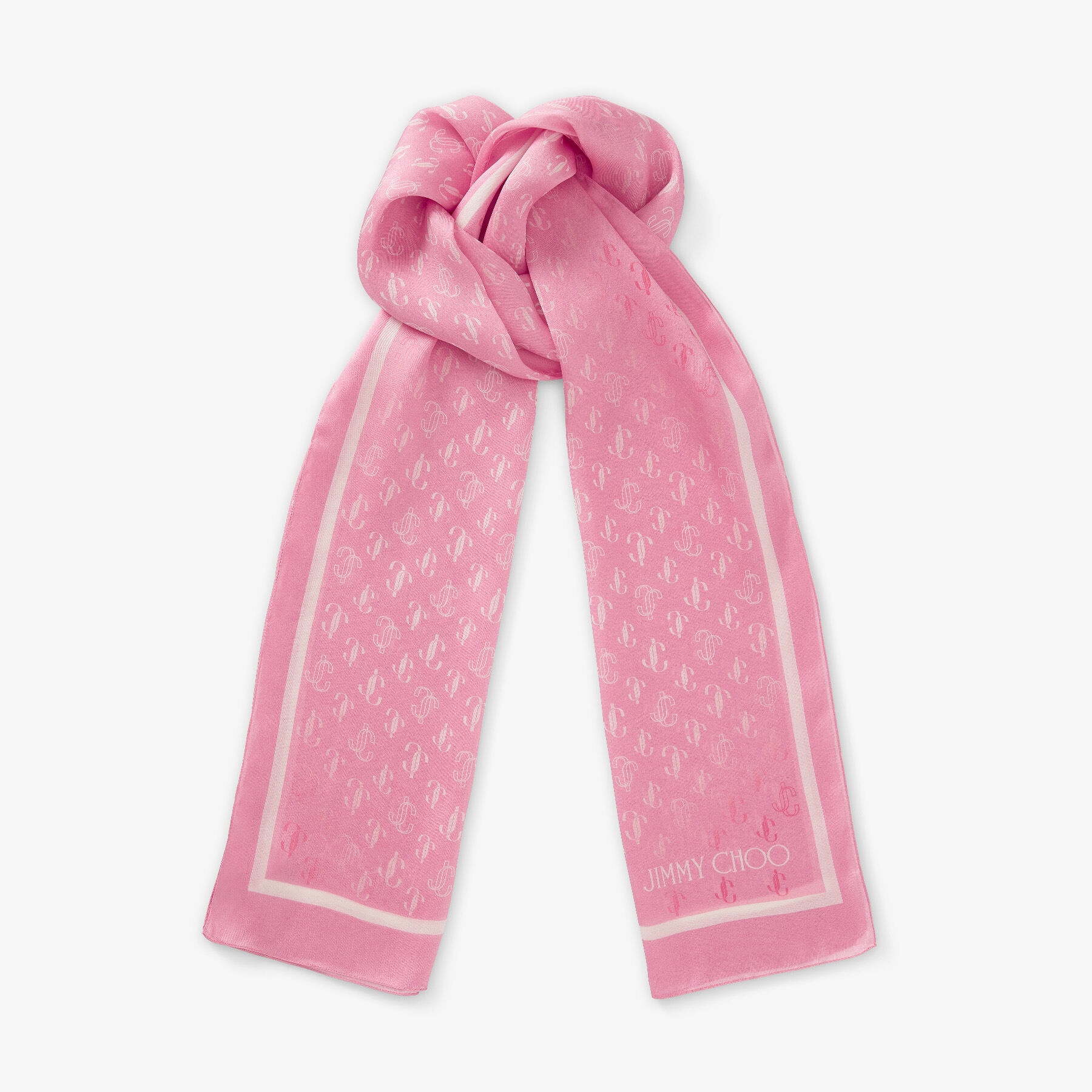 Doris
Candy Pink Silk Stole with Printed JC Monogram - 1