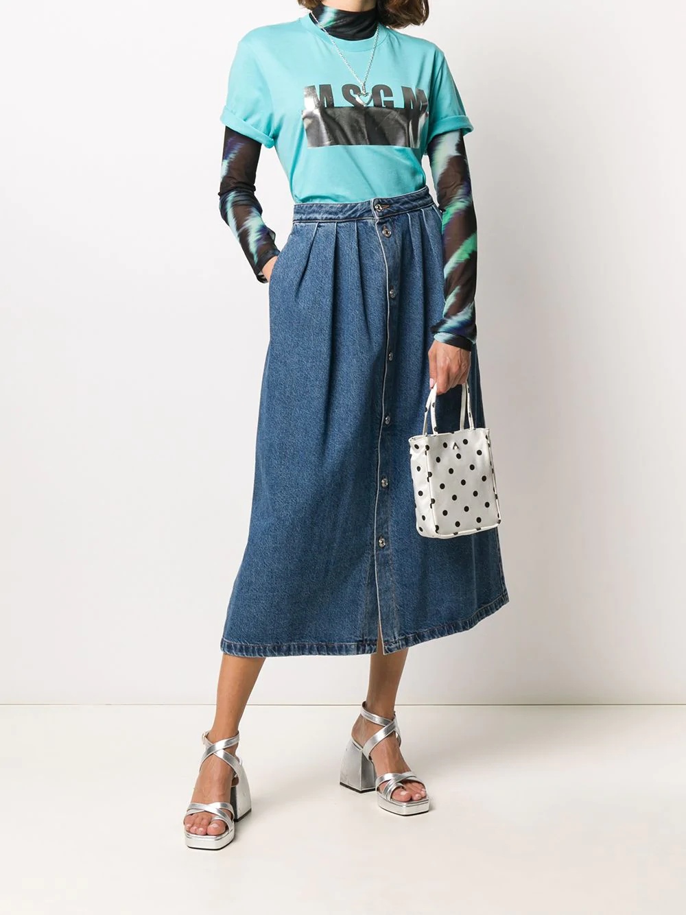 button-front denim midi-skirt - 2