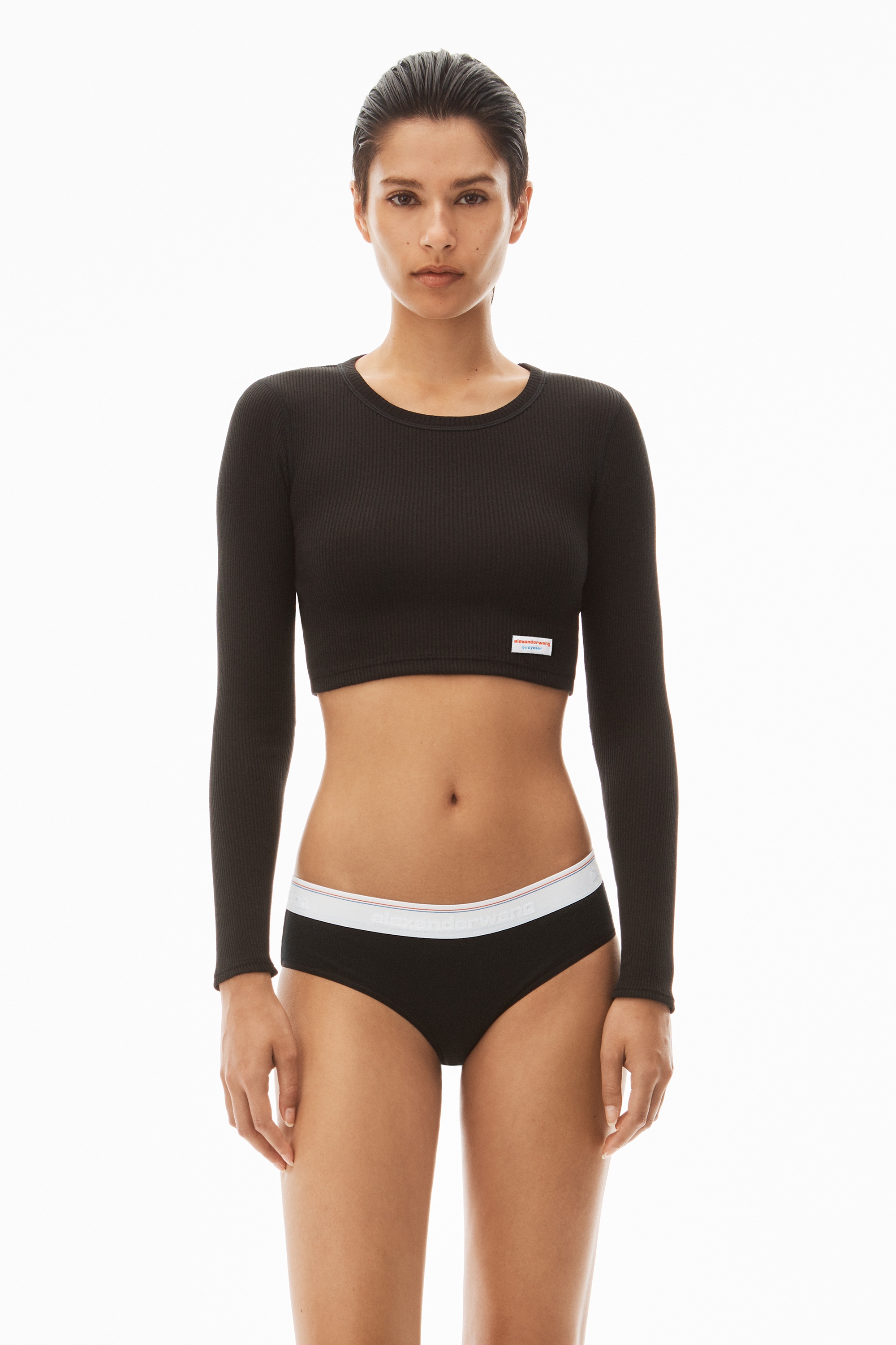 Cropped Long-Sleeve Tee in Ribbed Cotton Jersey - 2