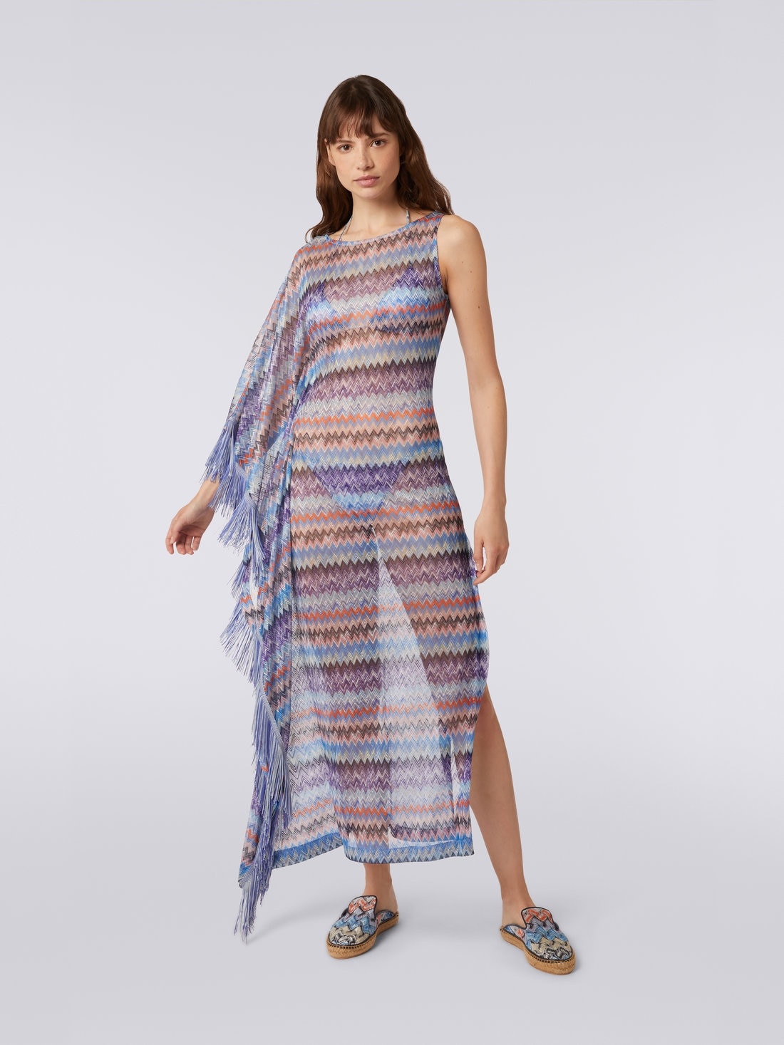 Long chevron viscose tulle cover up with tassels - 2