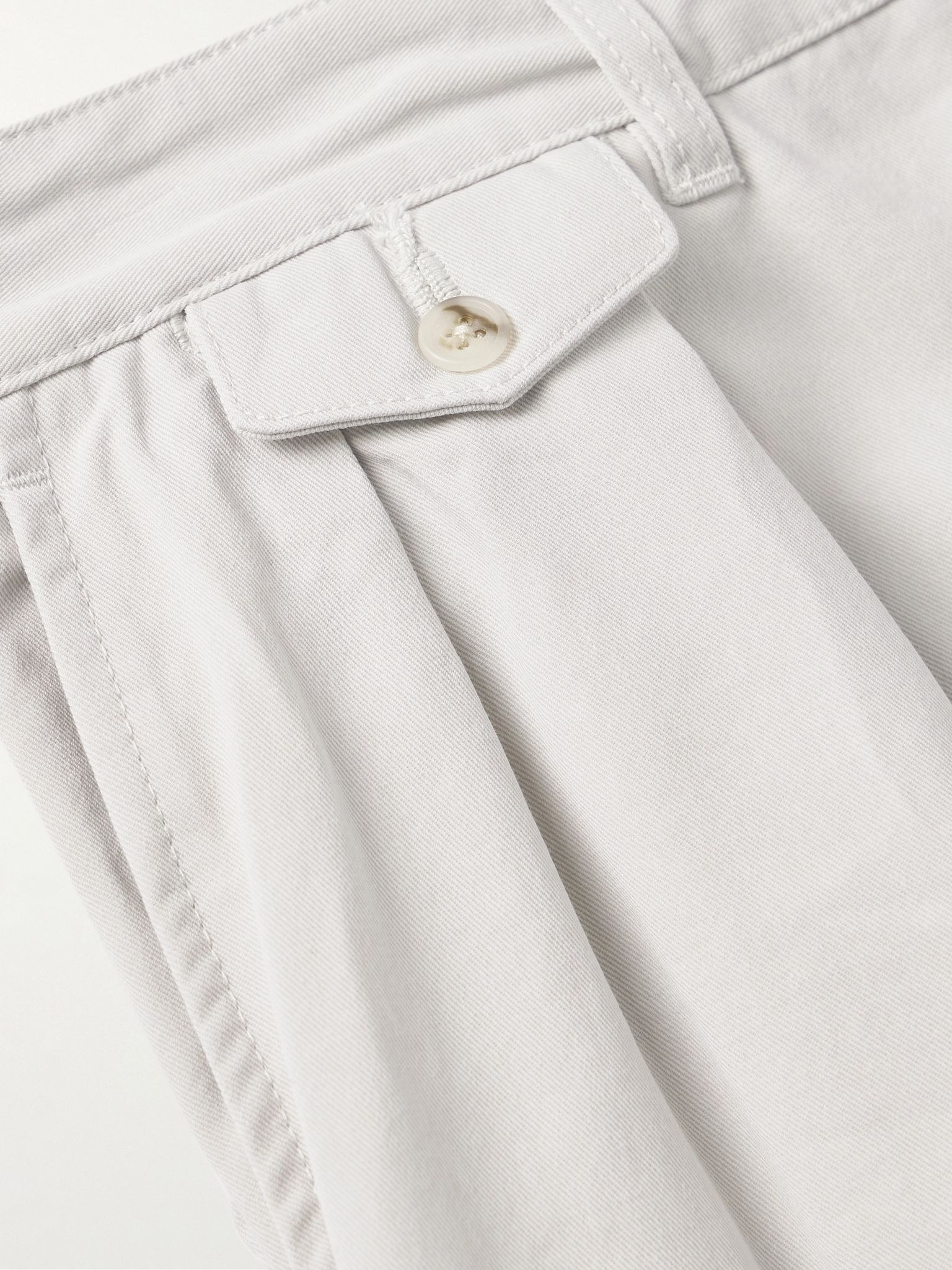 Wide-Leg Pleated Cotton-Twill Shorts Ecru - 5
