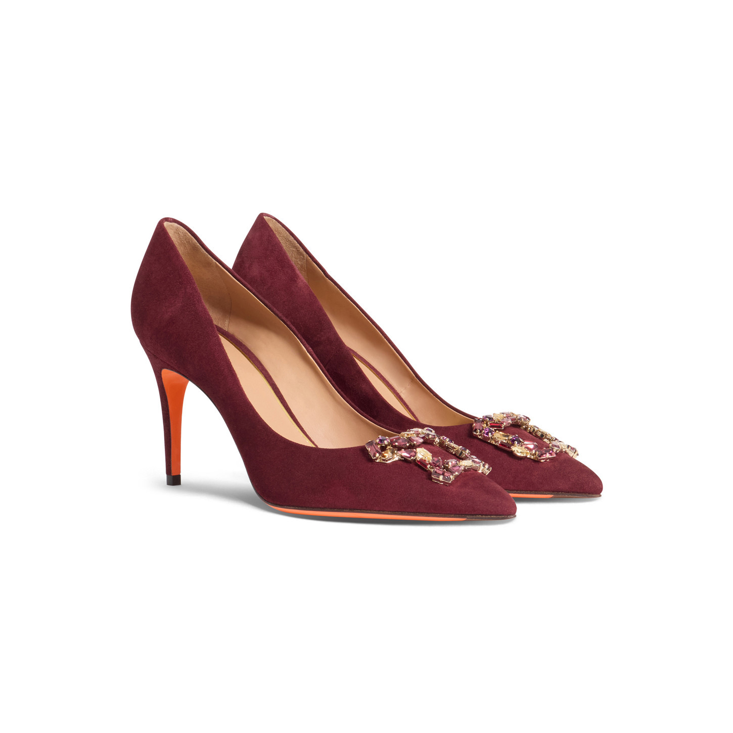 Women's burgundy suede high-heel Santoni Sibille pump - 3
