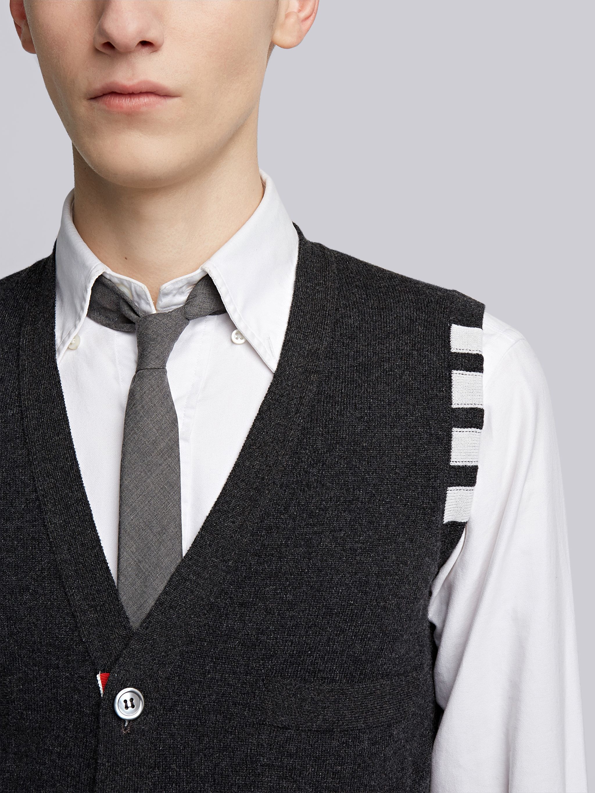 Charcoal Cashmere 4-bar V-neck Waistcoat - 5