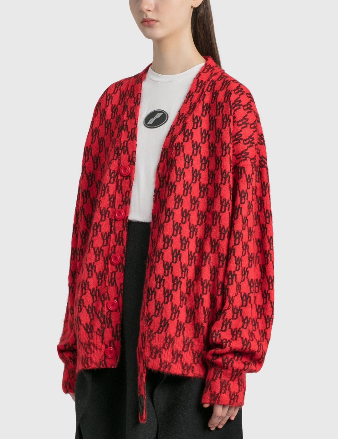 Red Logo Printed Mohair Cardigan - 2