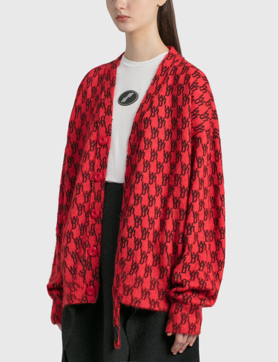 We11done Red Logo Printed Mohair Cardigan outlook