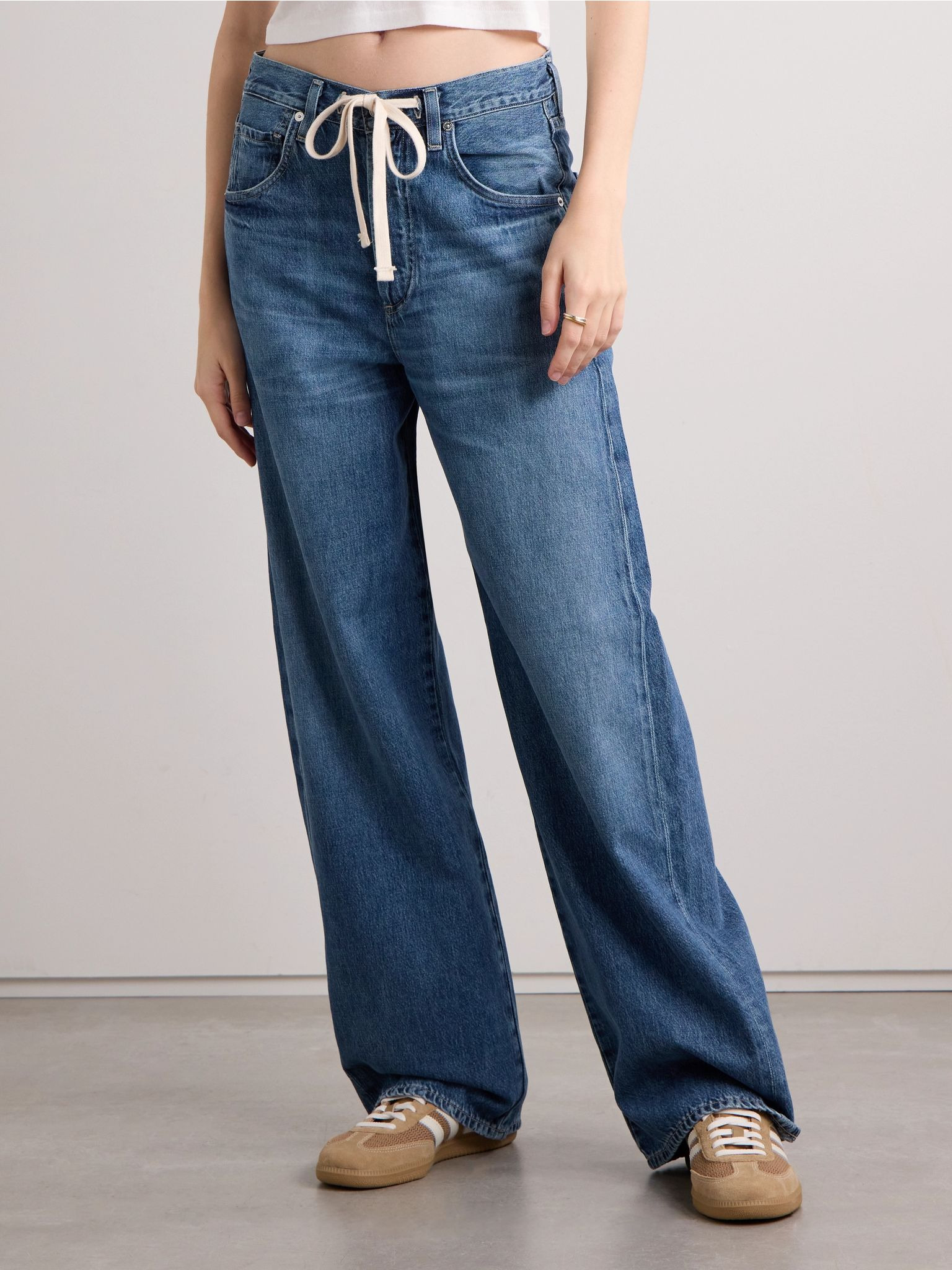 Brynn Drawstring mid-rise wide-leg jeans Dark denim - 3