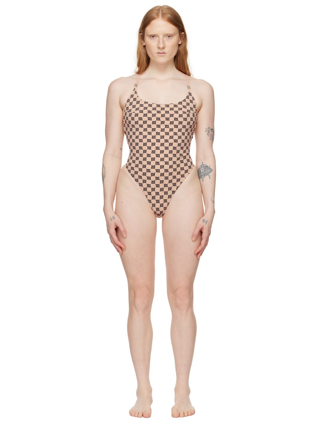 Beige Monogram One-Piece Swimsuit - 1