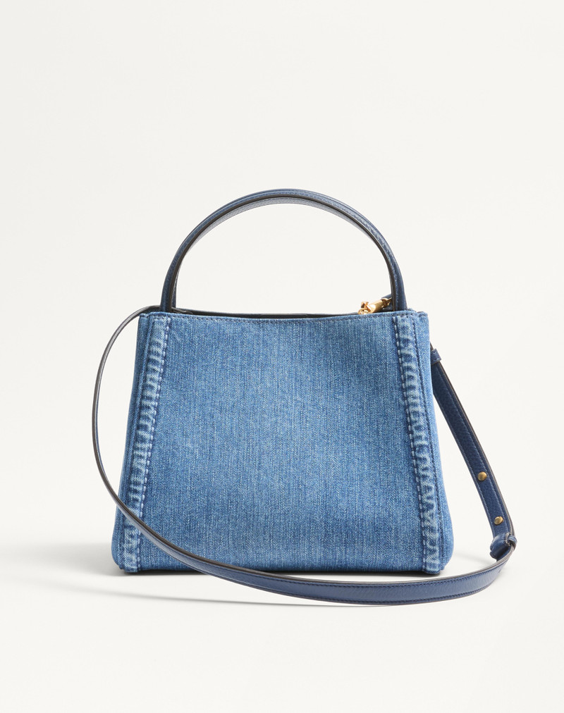 VALENTINO GARAVANI ALLTIME MEDIUM HANDBAG IN DENIM WITH EMBROIDERED STRAP 5