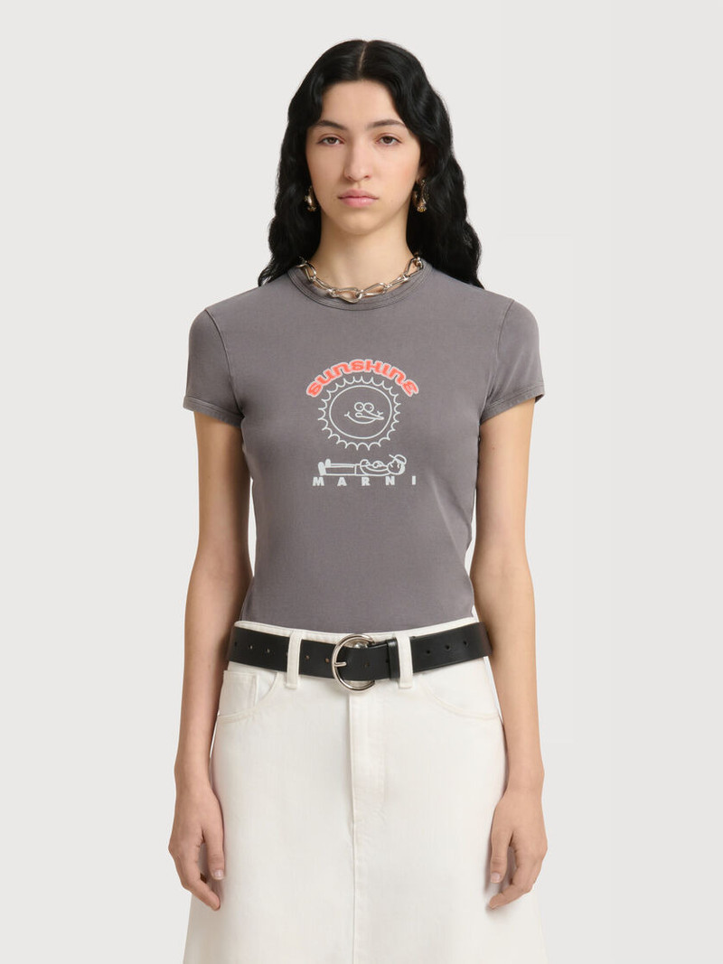 Marni GREY COTTON T-SHIRT WITH SUNSHINE PRINT outlook