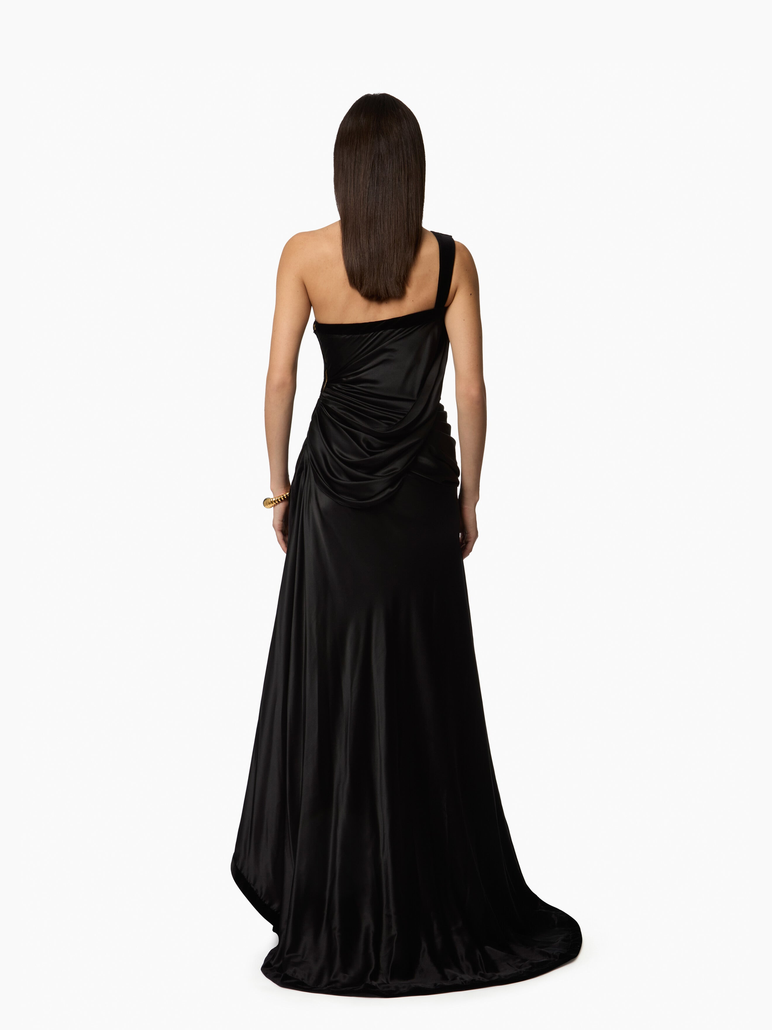 Long Asymmetric Satin Dress - 4
